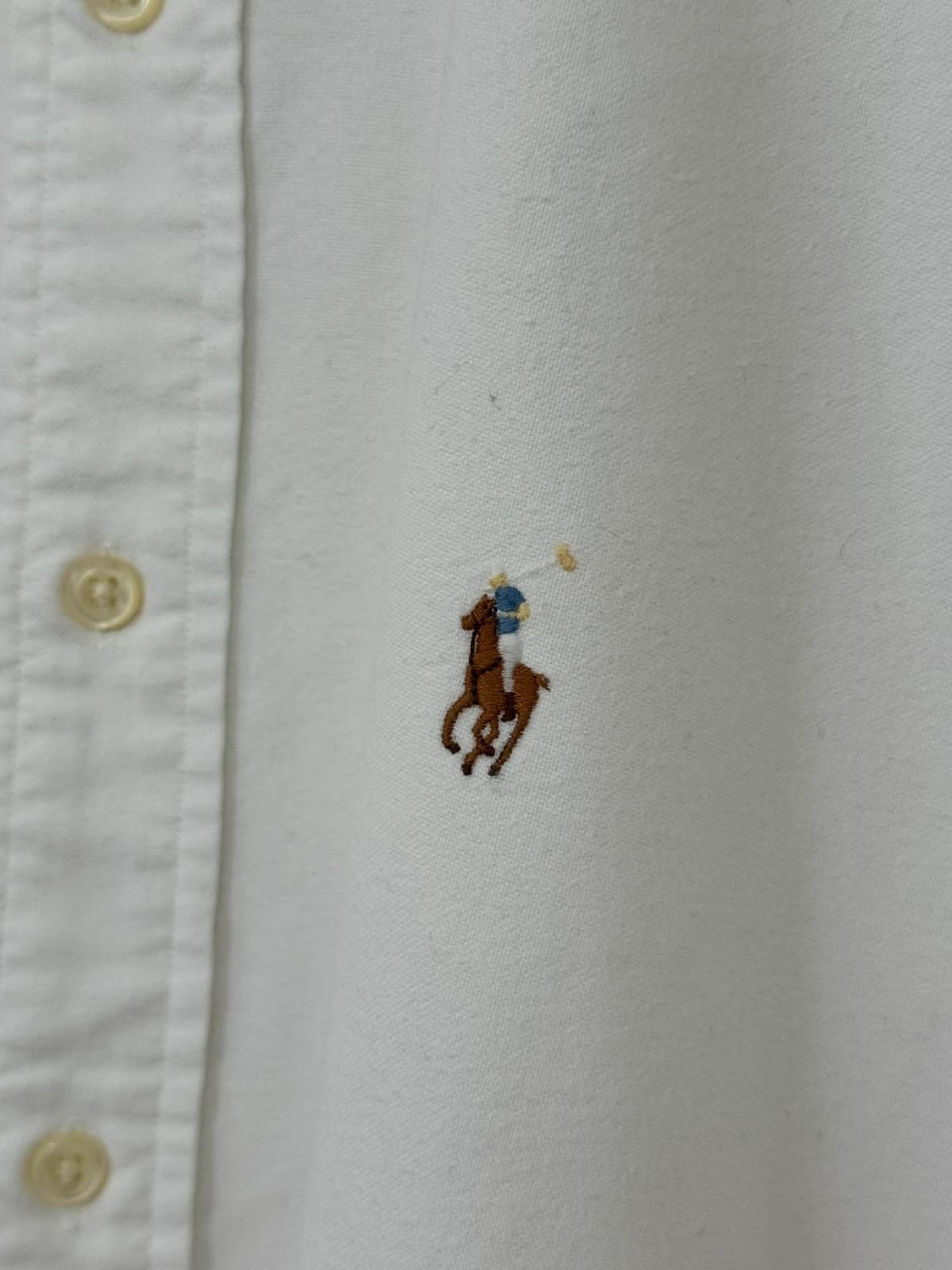 Balti Polo Ralph Lauren oxford trumpomis rankovėmis marškiniai su spalvotu logotipu, dydis XL - FP260189 – nuotrauka 3/8