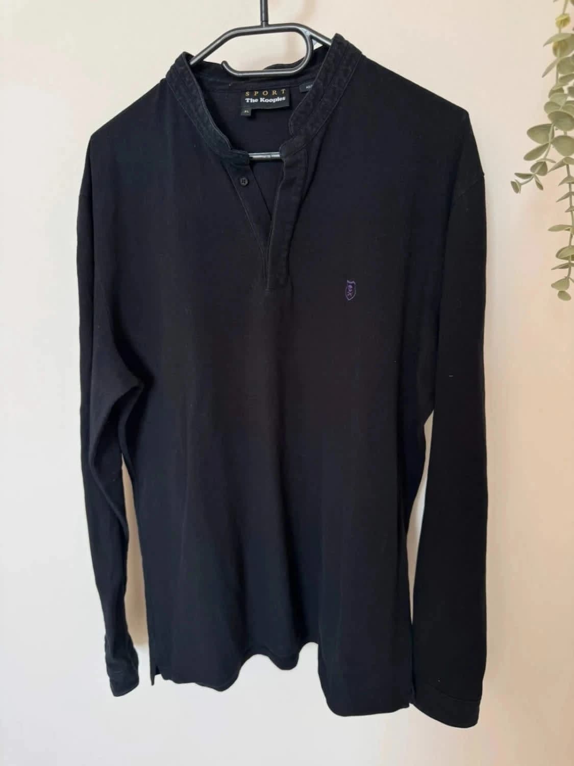 Juodas The Kooples Sport polo su tunisiška apykakle, ilgomis rankovėmis, dydis XL – nuotrauka 2/7