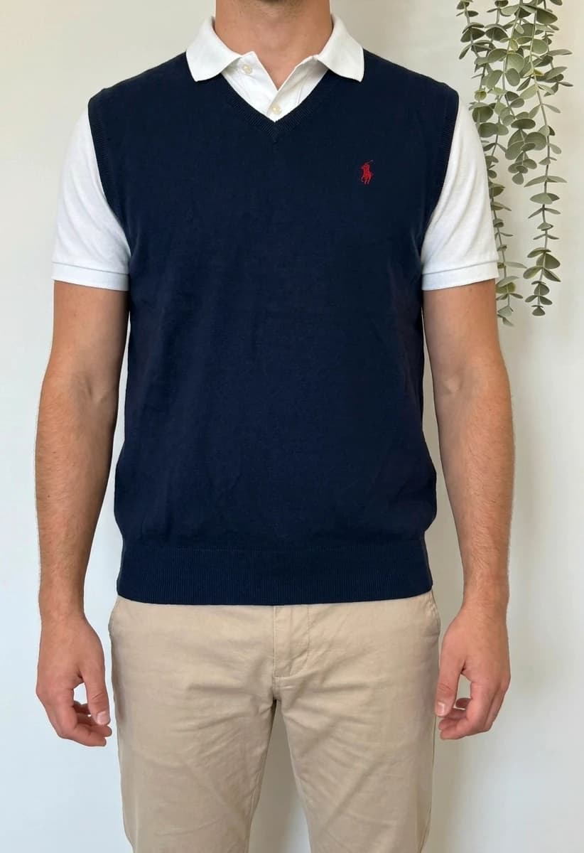 Sweter bez rękawów Ralph Lauren z pima cotton granatowy rozmiar L - PP2603408 - Zdjęcie 1/8