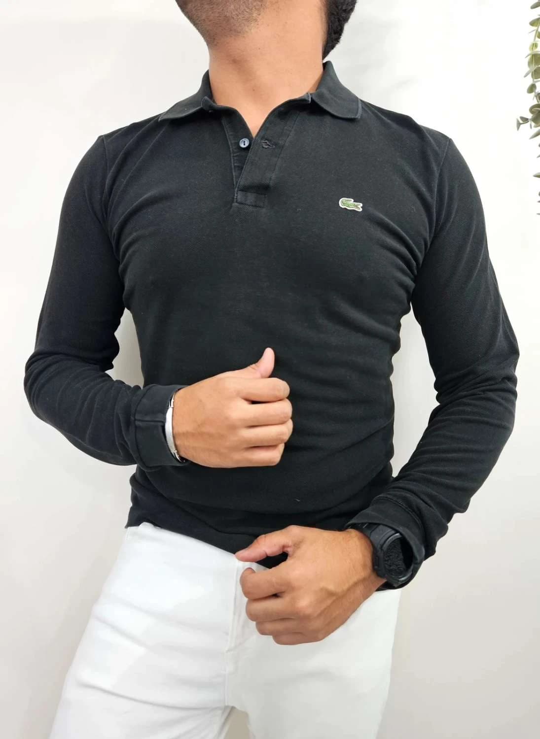 Polo s dlouhým rukávem z bavlny Lacoste černé, slim fit, velikost 5/L - FP251225 – fotka 1/9