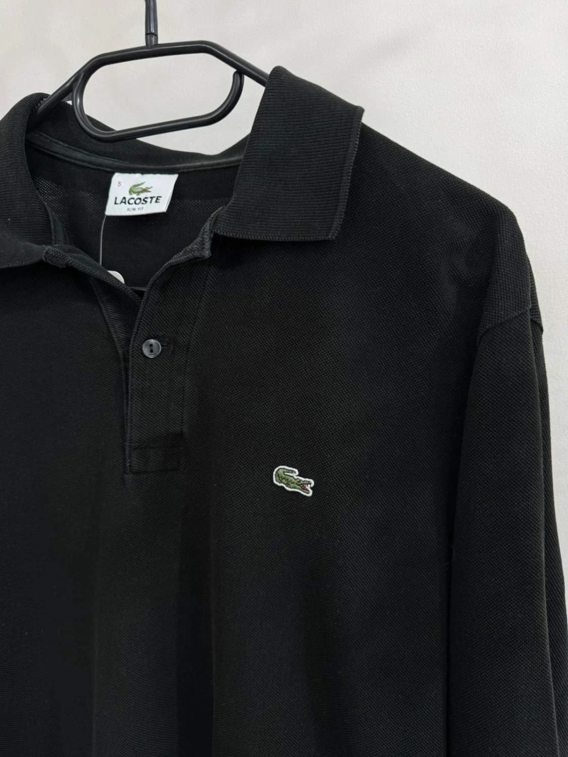 Polo s dlouhým rukávem z bavlny Lacoste černé, slim fit, velikost 5/L - FP251225 – fotka 3/9