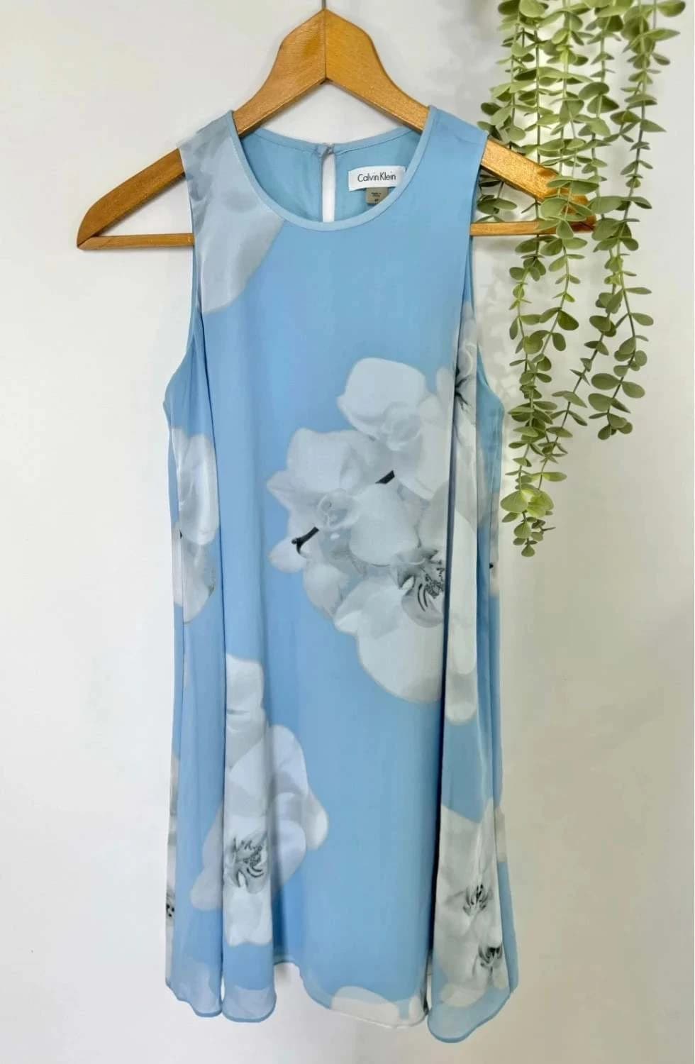 Calvin Klein Kleid blau mit weißen Blumen Größe S - Foto 2/9