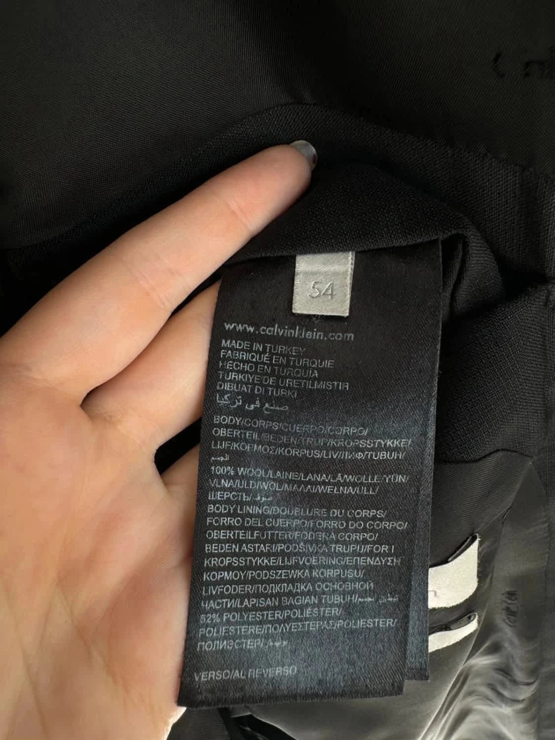 Černé blazerové sako Calvin Klein, 100% vlna, střih fitted, velikost 54 – fotka 8/8