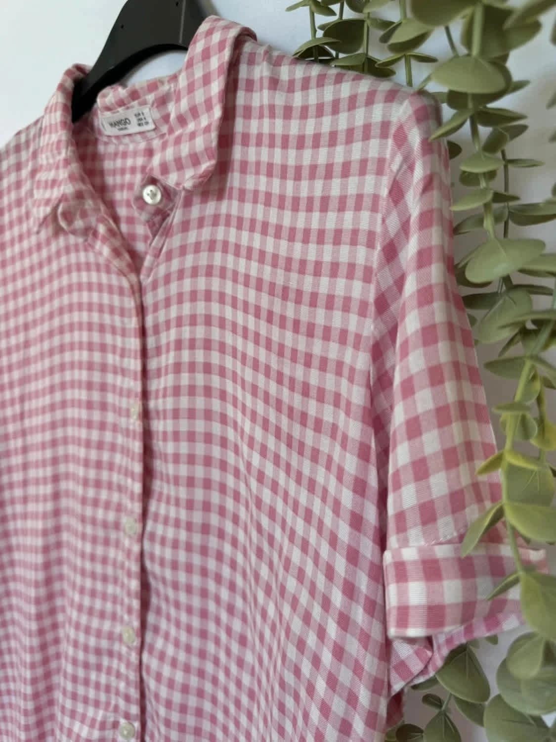 Chemisier à carreaux manches courtes Mango rose vichy taille S - Photo 3/6