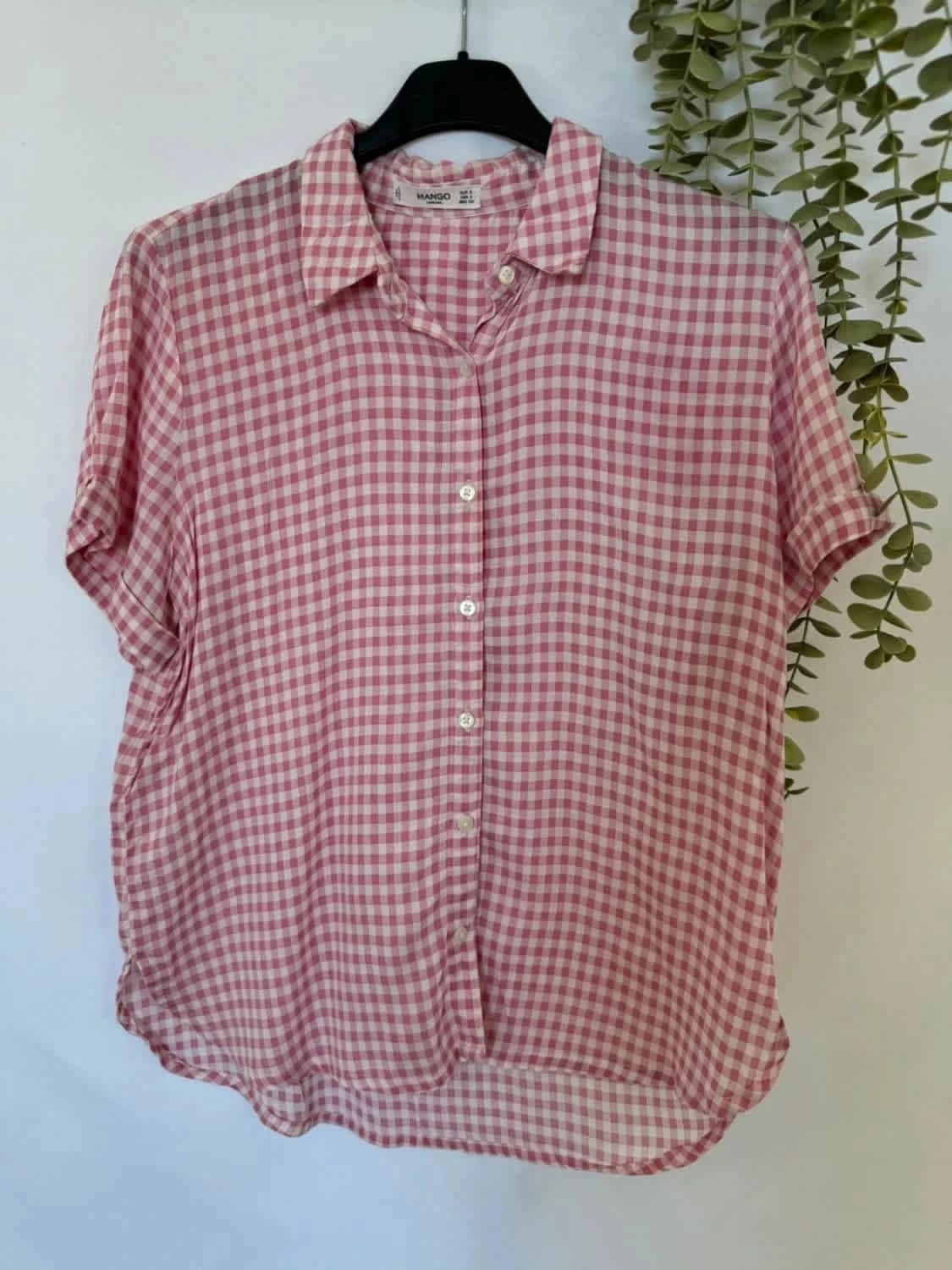 Chemisier à carreaux manches courtes Mango rose vichy taille S - Photo 2/6