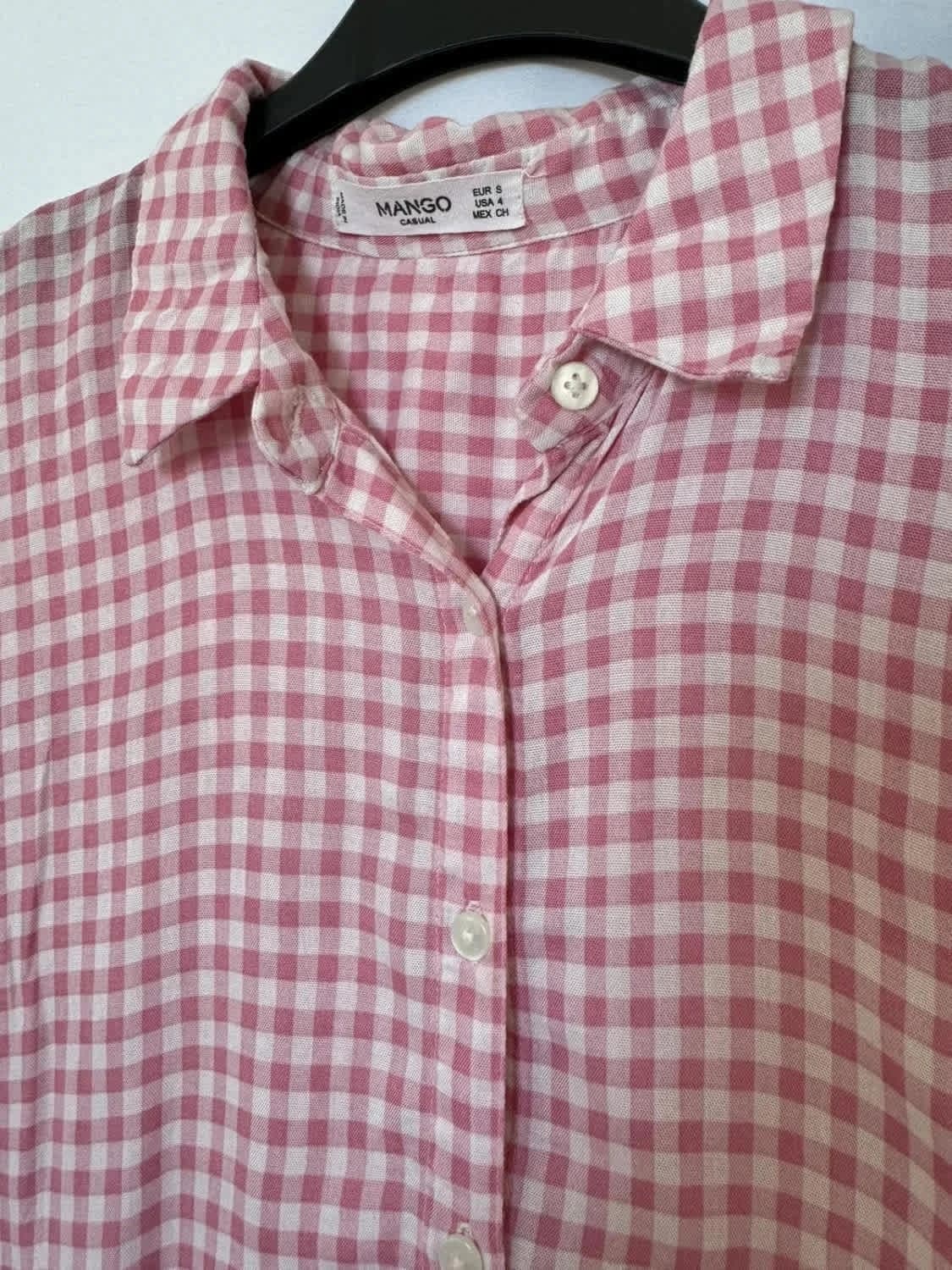 Chemisier à carreaux manches courtes Mango rose vichy taille S - Photo 4/6