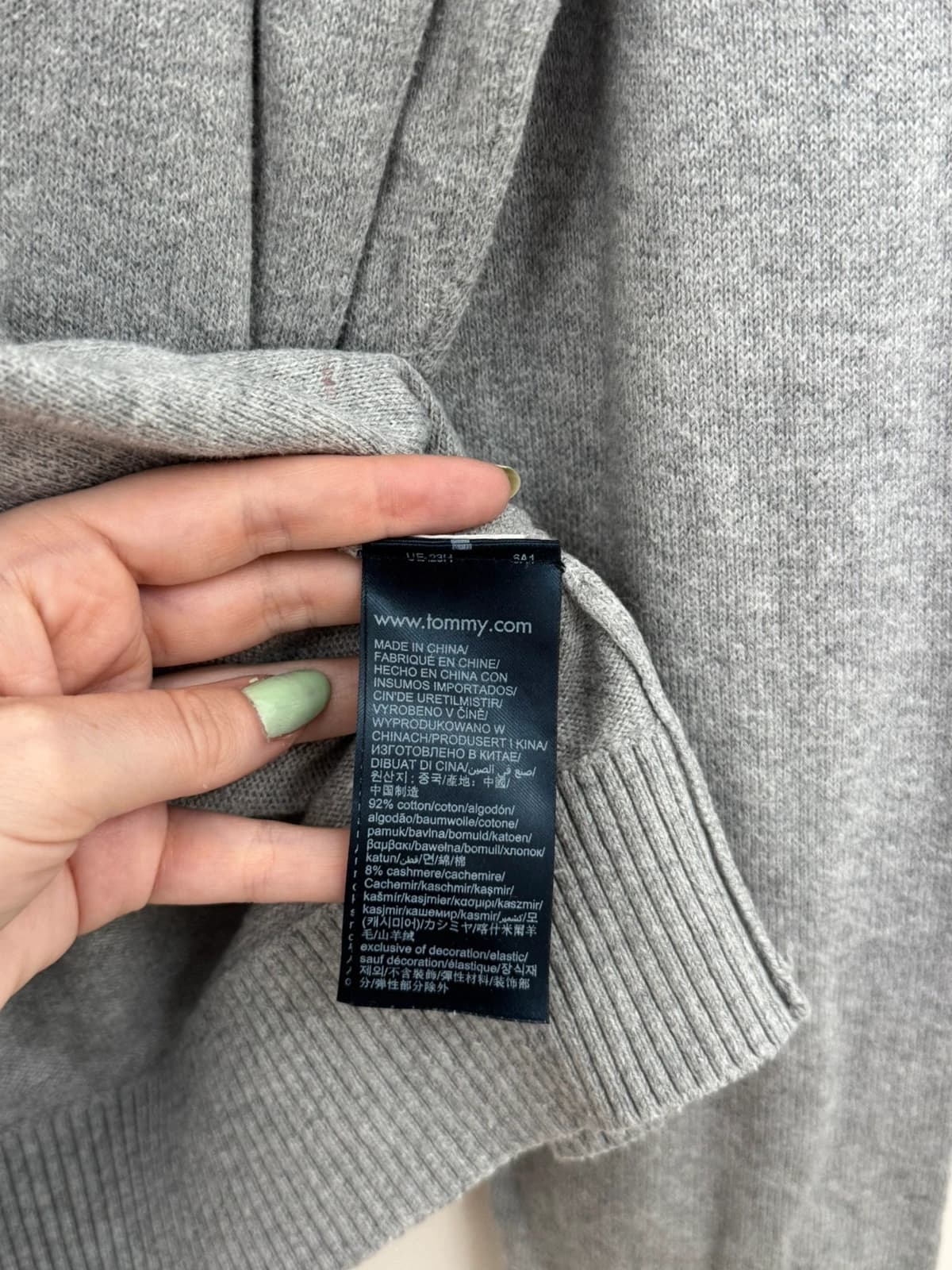 Pull Tommy Hilfiger col V gris chiné pima cotton cachemire taille L - Photo 6/7