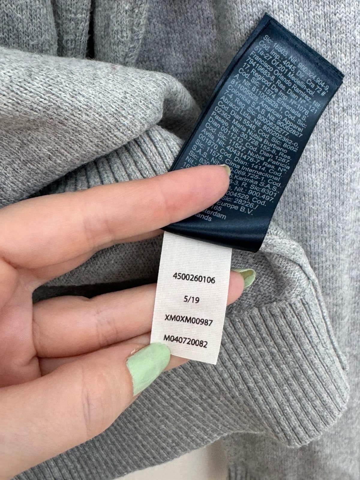 Pull Tommy Hilfiger col V gris chiné pima cotton cachemire taille L - Photo 7/7