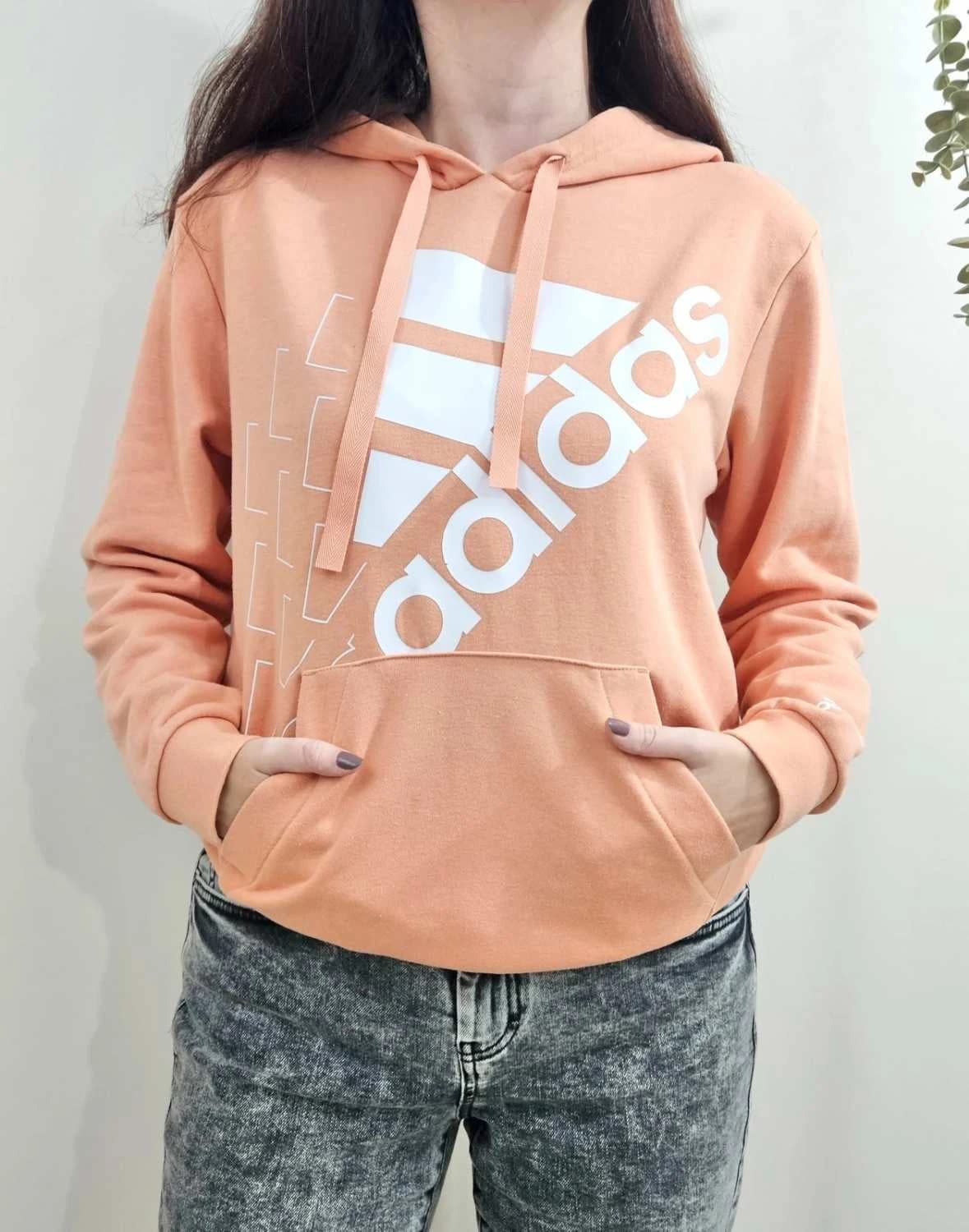 Sweat à capuche hoodie adidas rose pêche saumon logo blanc taille S - FP251295 - Photo 1/7