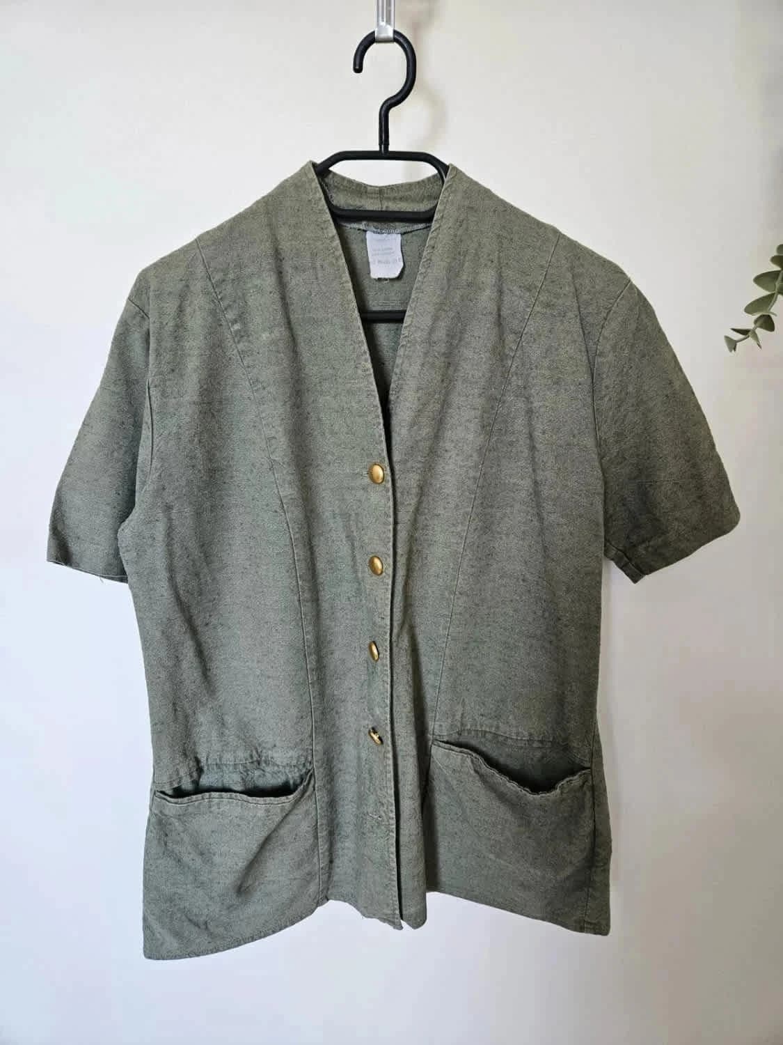 Veste manches courtes kaki vintage boutons dorés fabriquée en France - Photo 2/5