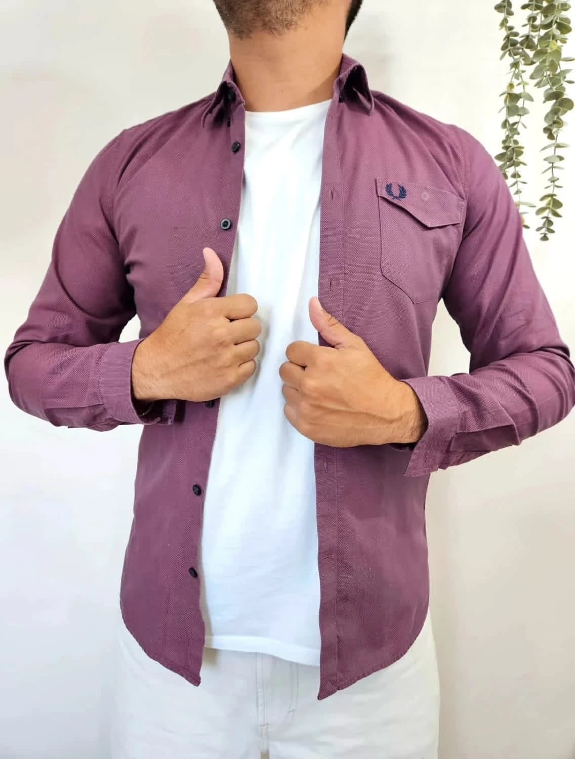 Chemise Fred Perry Homme bordeaux motif texturé 100% coton taille M - Photo 1/9