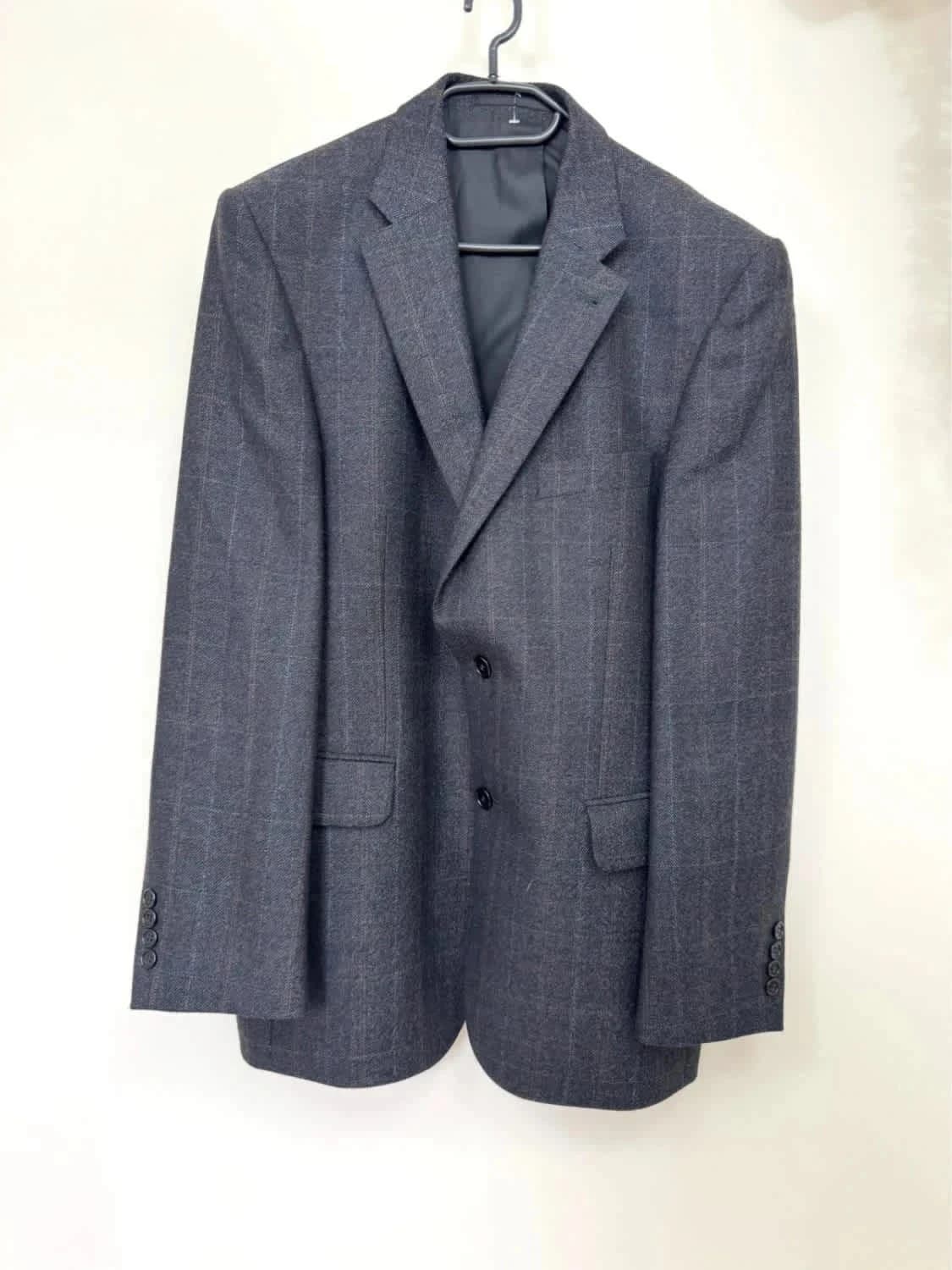 Blazer en laine vierge et cachemire Digel gris à carreaux taille L - Photo 2/10