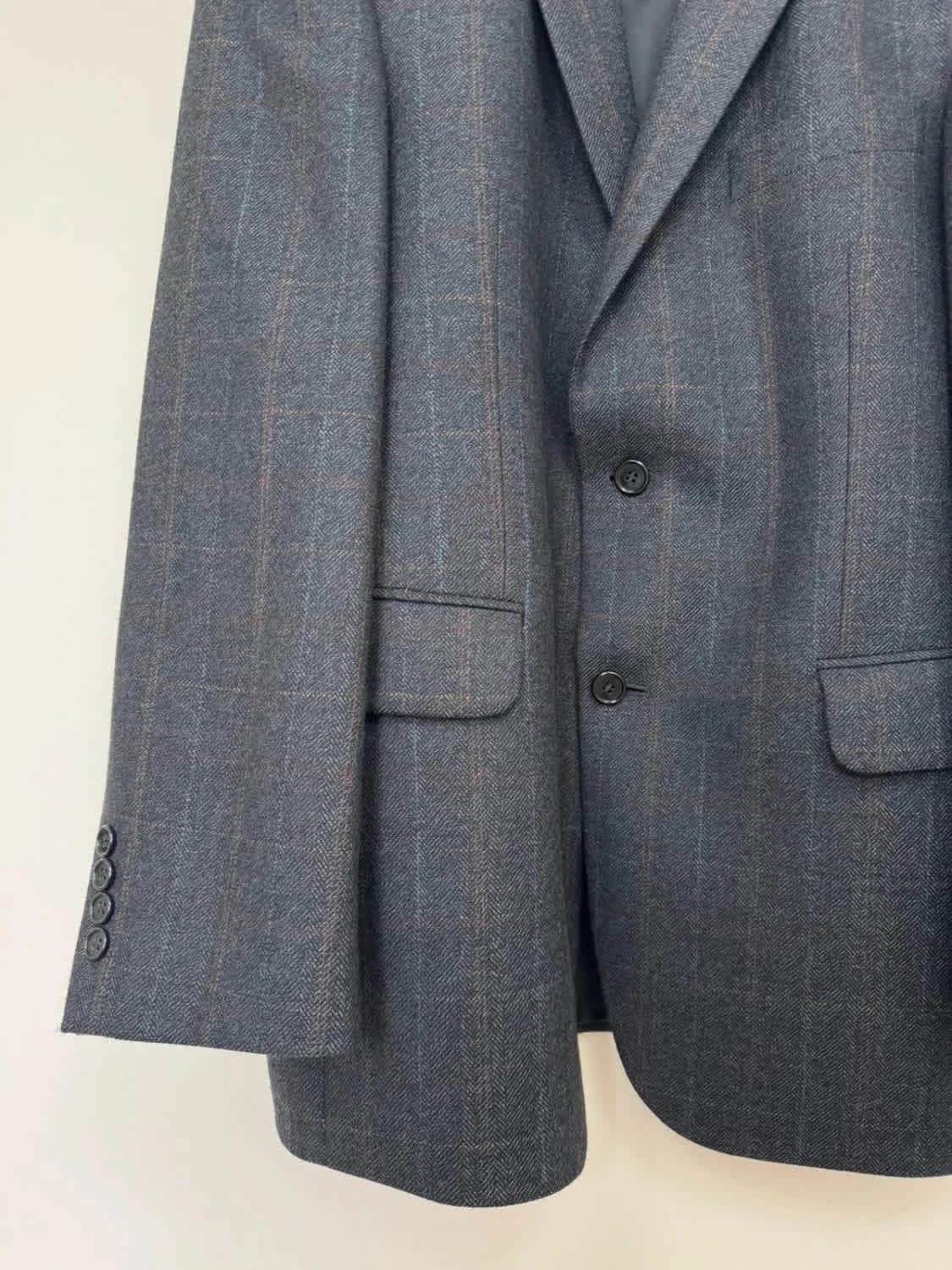 Blazer en laine vierge et cachemire Digel gris à carreaux taille L - Photo 3/10