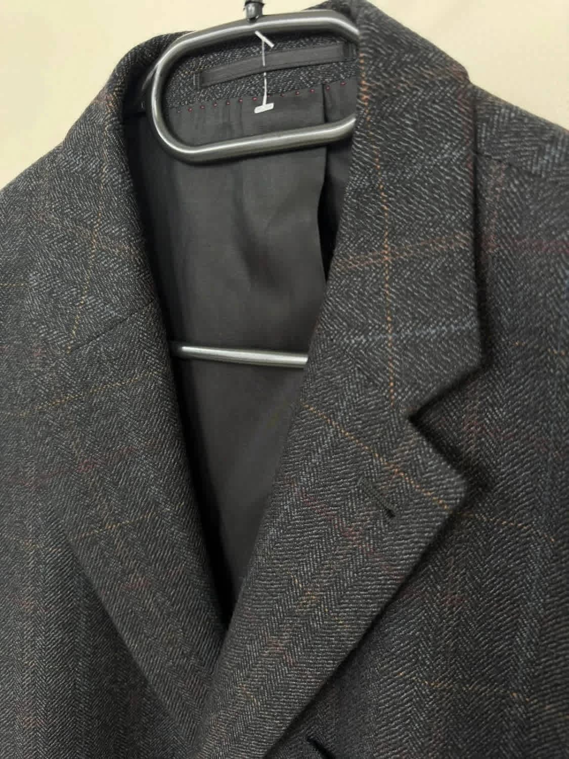 Blazer en laine vierge et cachemire Digel gris à carreaux taille L - Photo 4/10
