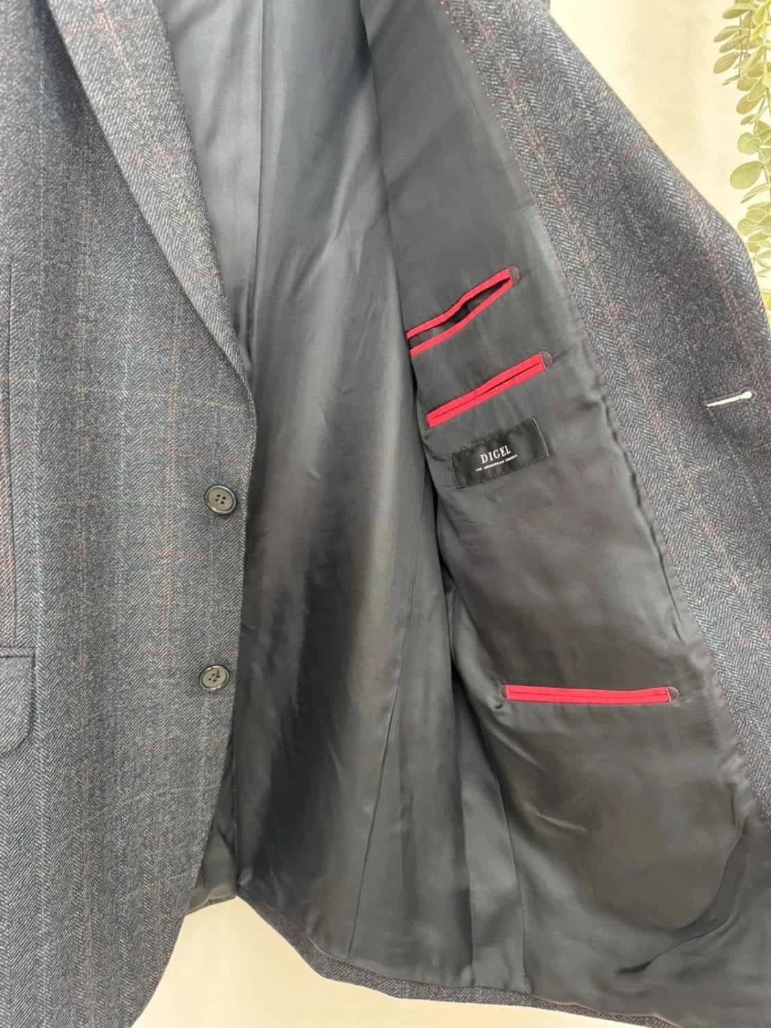 Blazer en laine vierge et cachemire Digel gris à carreaux taille L - Photo 5/10