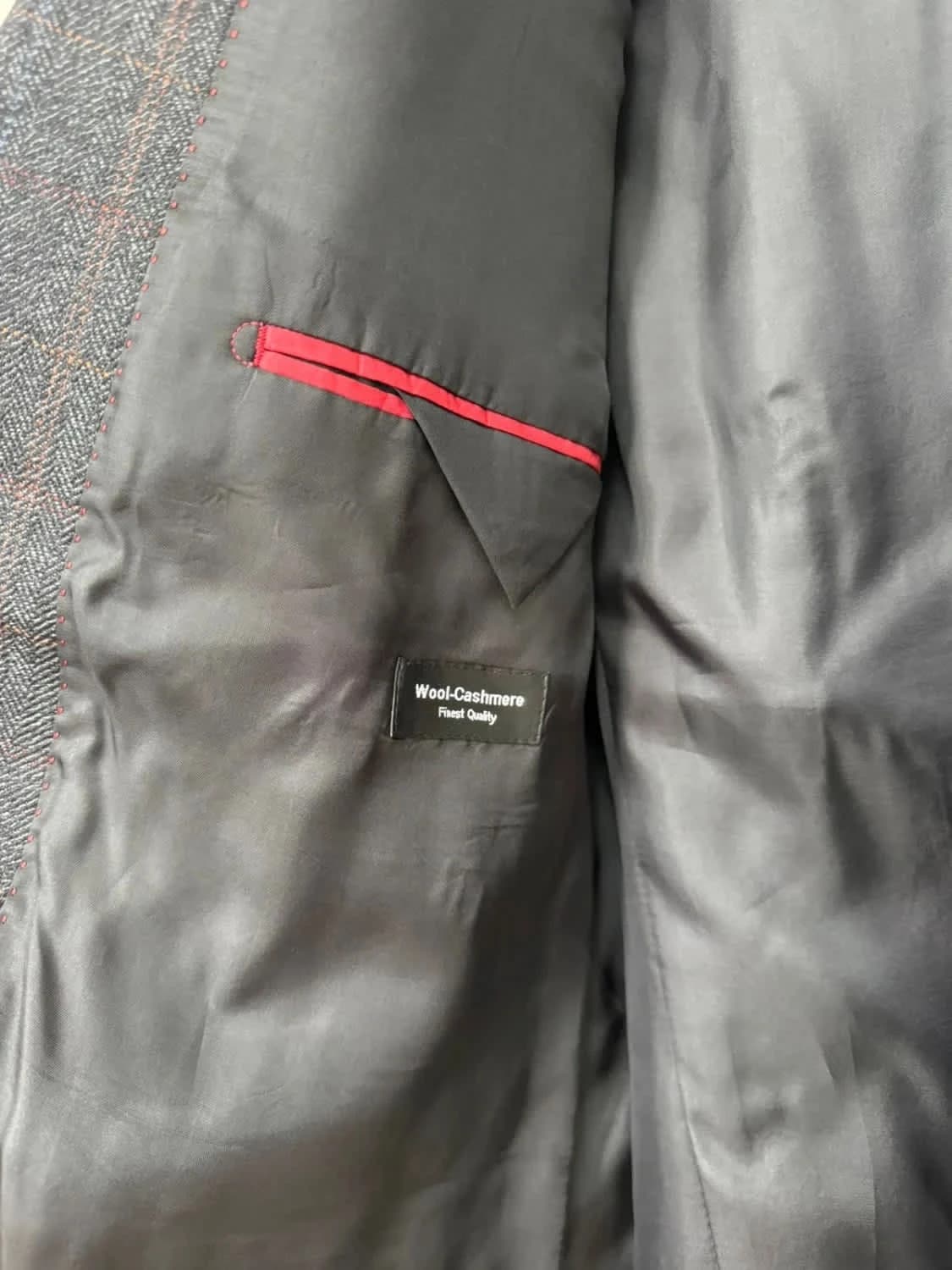 Blazer en laine vierge et cachemire Digel gris à carreaux taille L - Photo 8/10