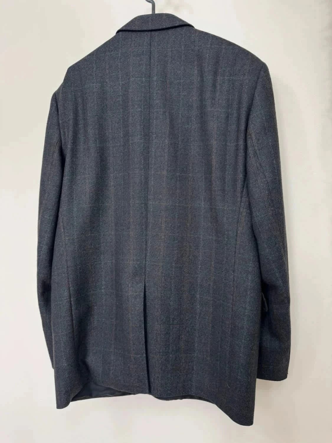 Blazer en laine vierge et cachemire Digel gris à carreaux taille L - Photo 9/10