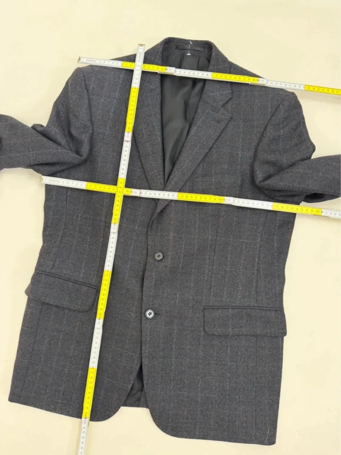 Blazer en laine vierge et cachemire Digel gris à carreaux taille L - Photo 10/10