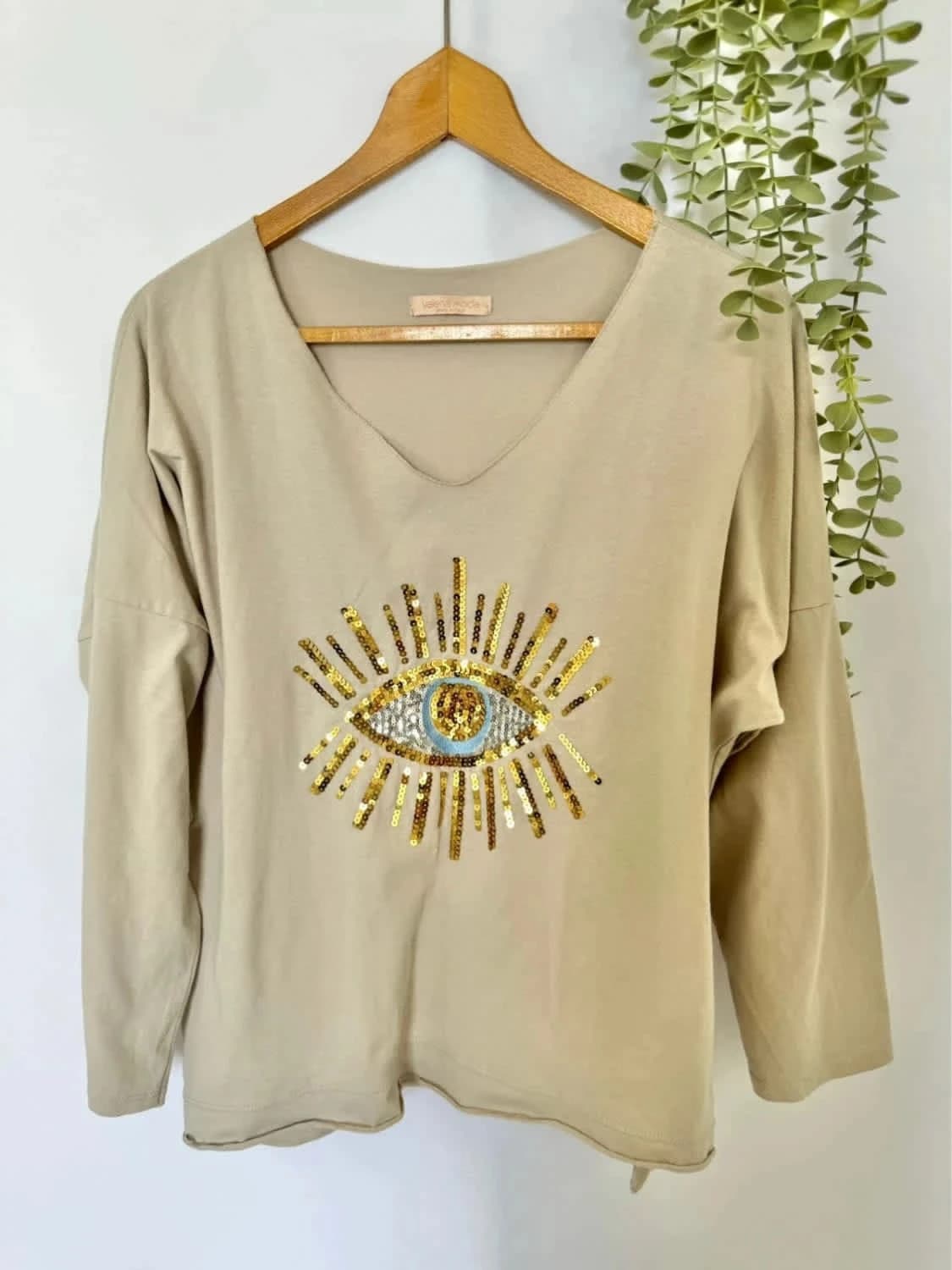 Tee-shirt manches longues crème oeil en sequins - Photo 3/8