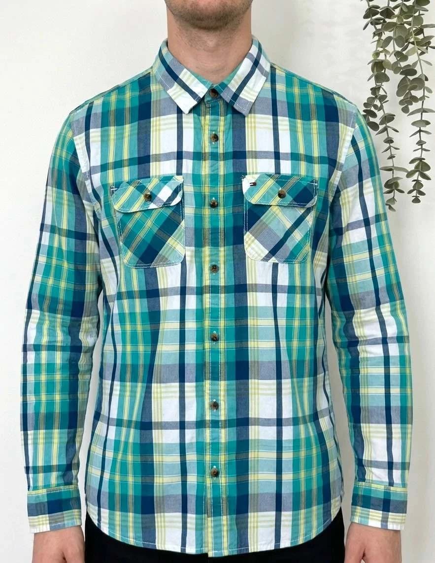 Chemise carreaux coton Tommy Hilfiger Denim vert bleu taille S - FP260142 - Photo 1/9