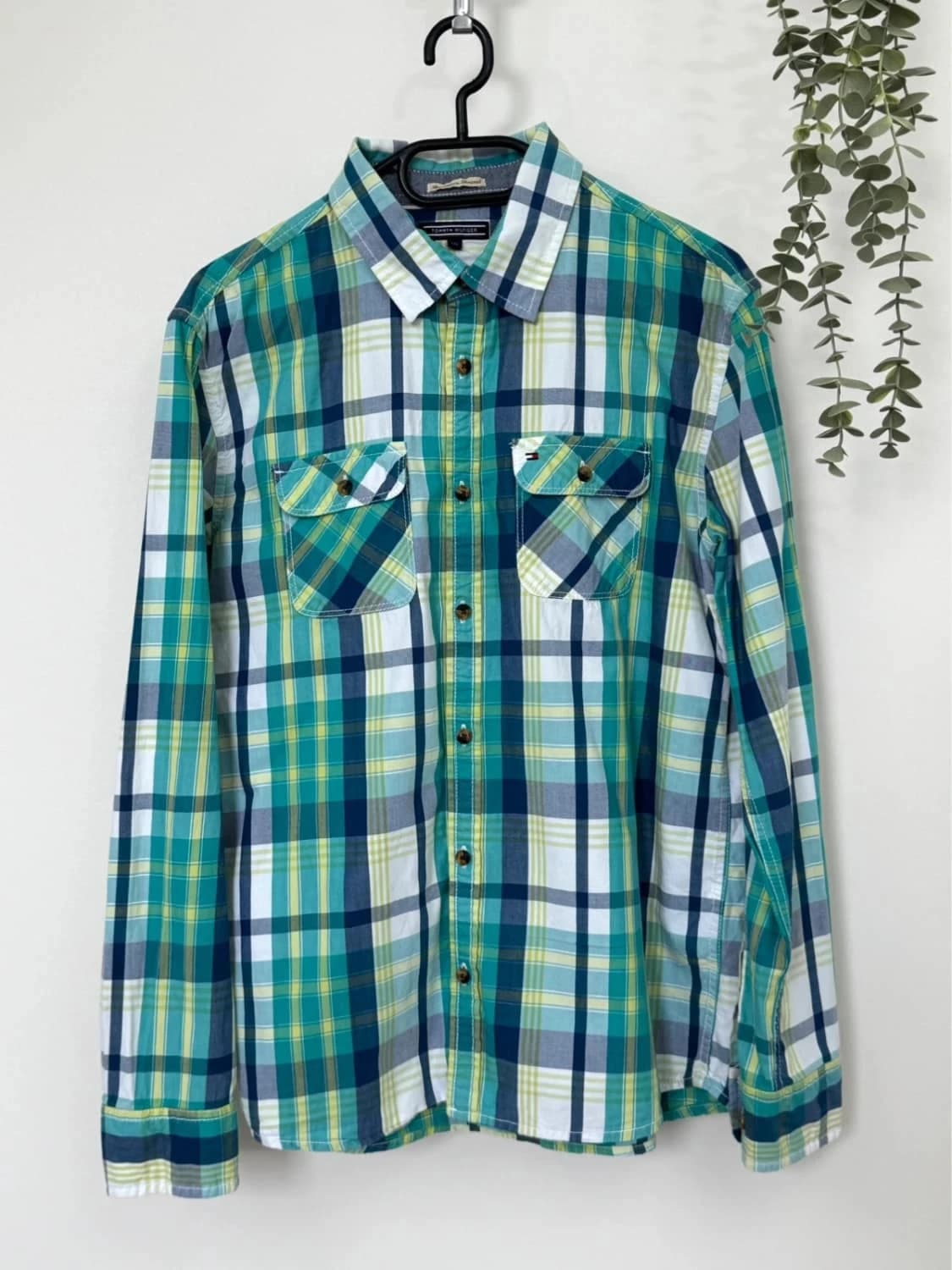 Chemise carreaux coton Tommy Hilfiger Denim vert bleu taille S - FP260142 - Photo 2/9