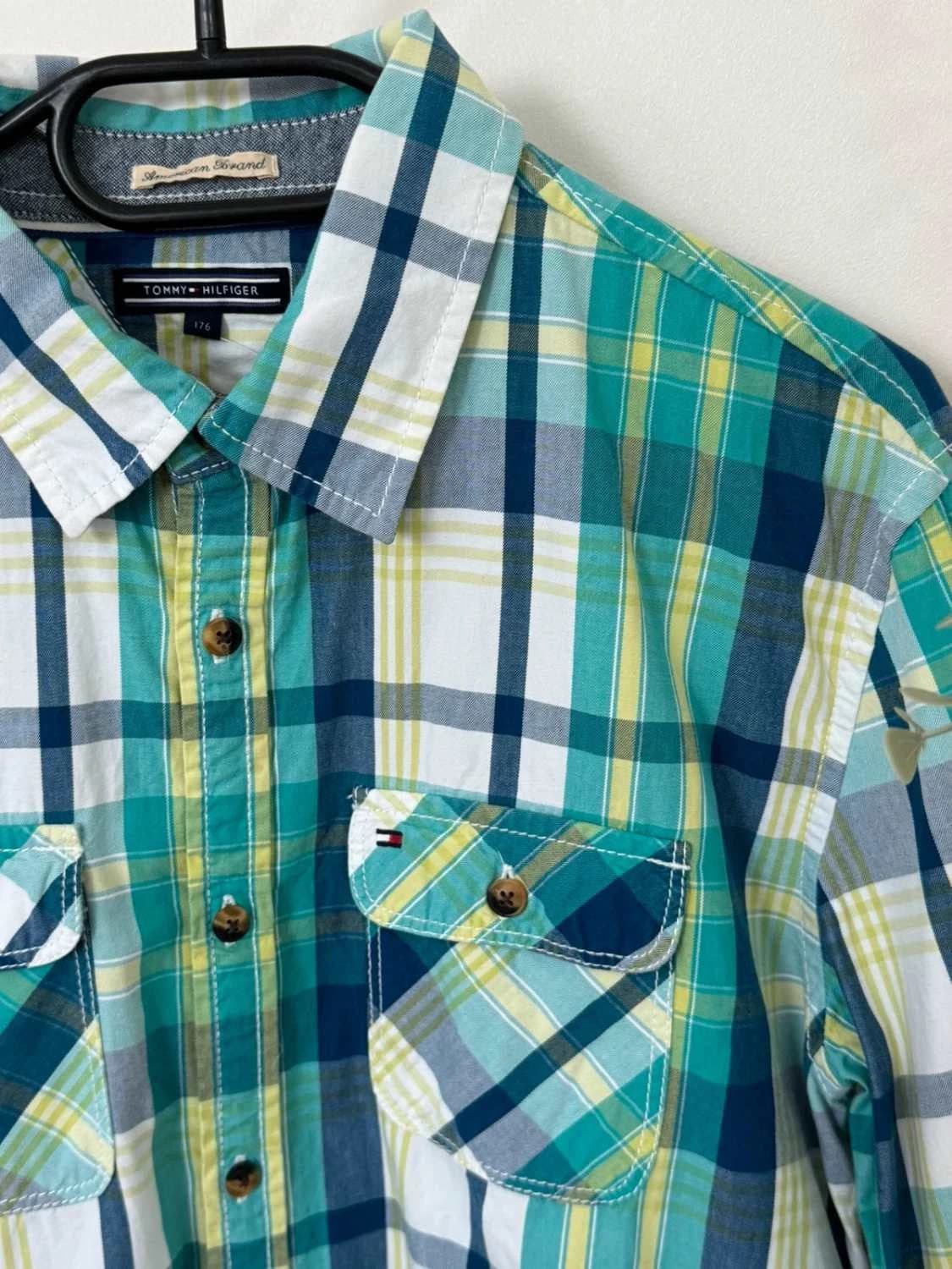Chemise carreaux coton Tommy Hilfiger Denim vert bleu taille S - FP260142 - Photo 6/9