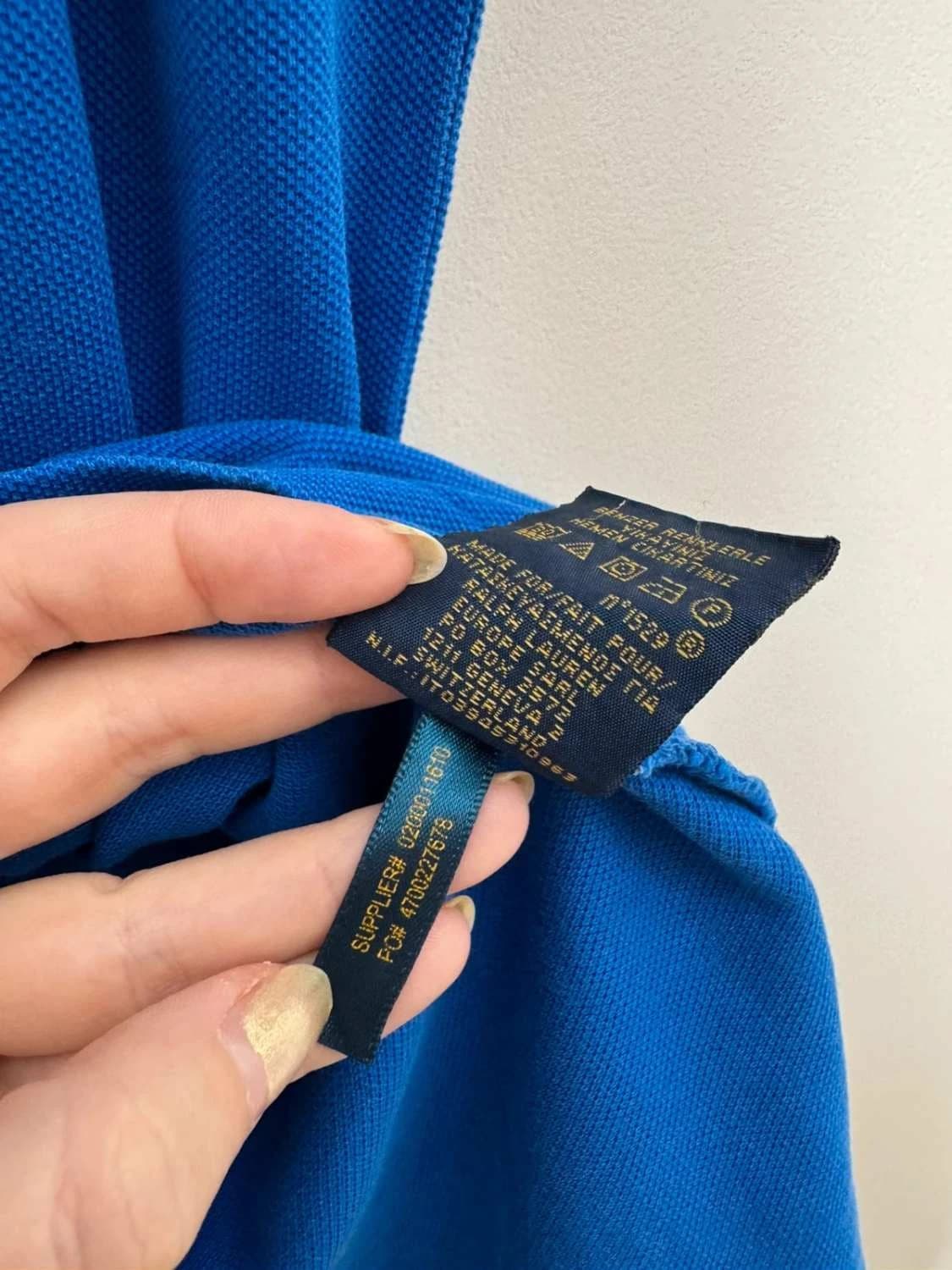 פולו מכותנה עם שרוולים קצרים של Polo Ralph Lauren בחיתוך בוייפרנד, כחול עם לוגו ורוד, מידה XL - FP251240 - תמונה 5/6