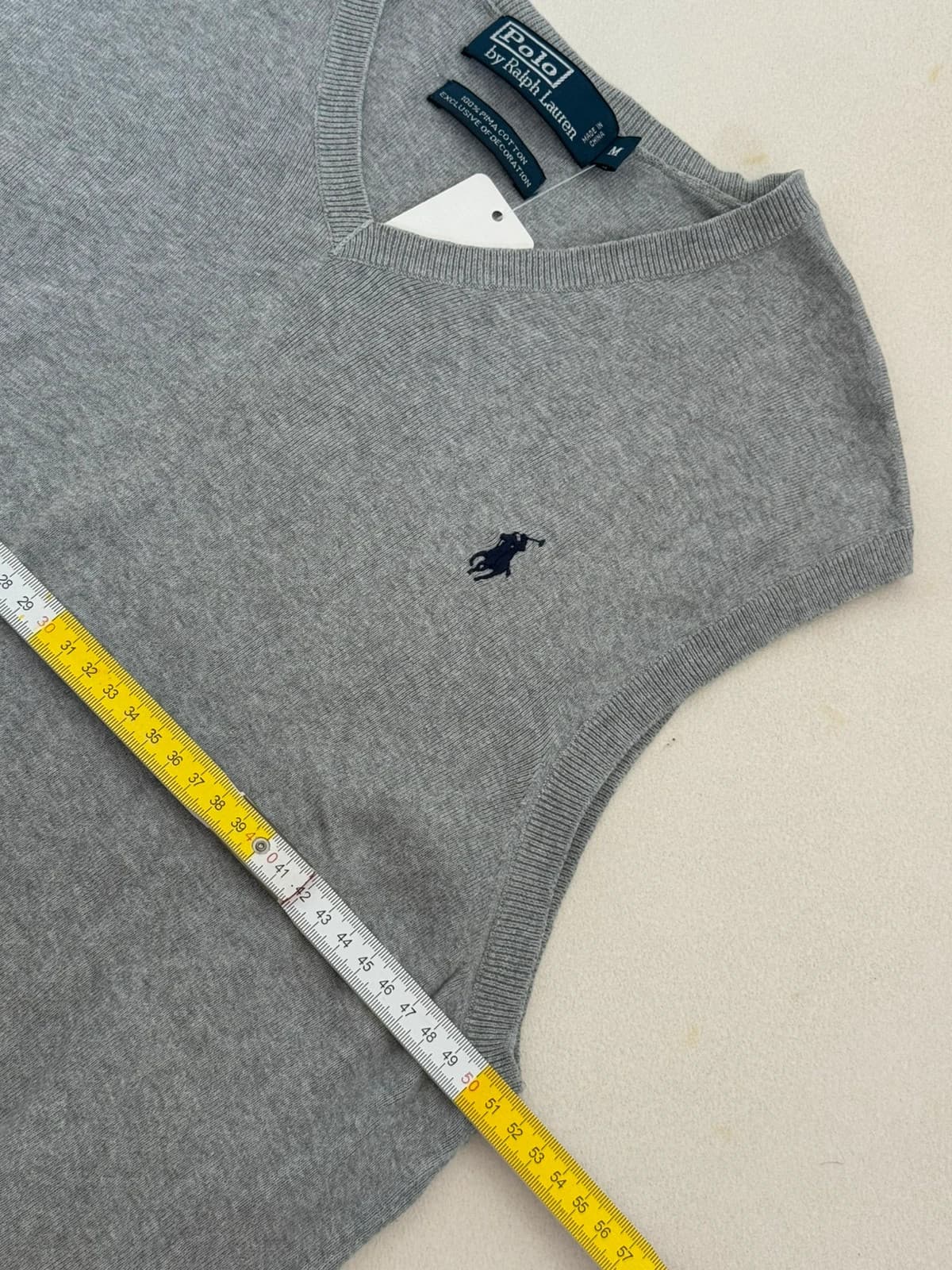 Pull sans manches Polo Ralph Lauren gris chiné logo bleu marine taille M - PP2603272 - Photo 7/7