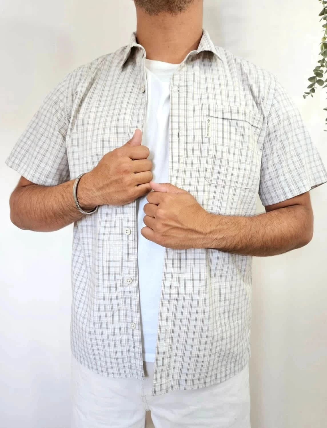 Chemise manches courtes Columbia à carreaux beige taille M - Photo 1/6