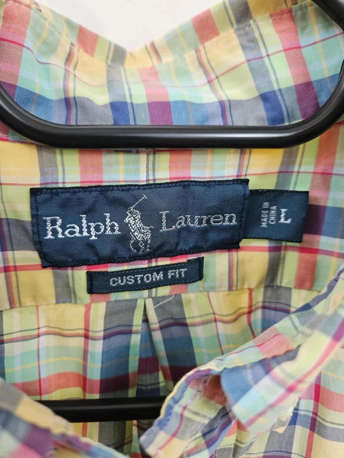 Chemise Ralph Lauren manches courtes à carreaux multicolores Custom Fit logo brodé bleu taille L - Photo 6/6