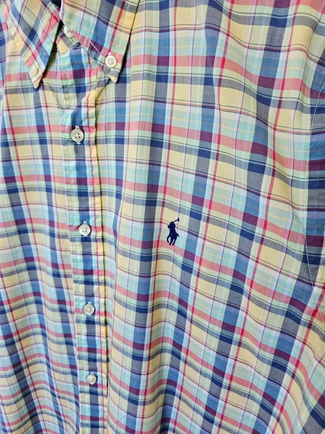 Chemise Ralph Lauren manches courtes à carreaux multicolores Custom Fit logo brodé bleu taille L - Photo 3/6