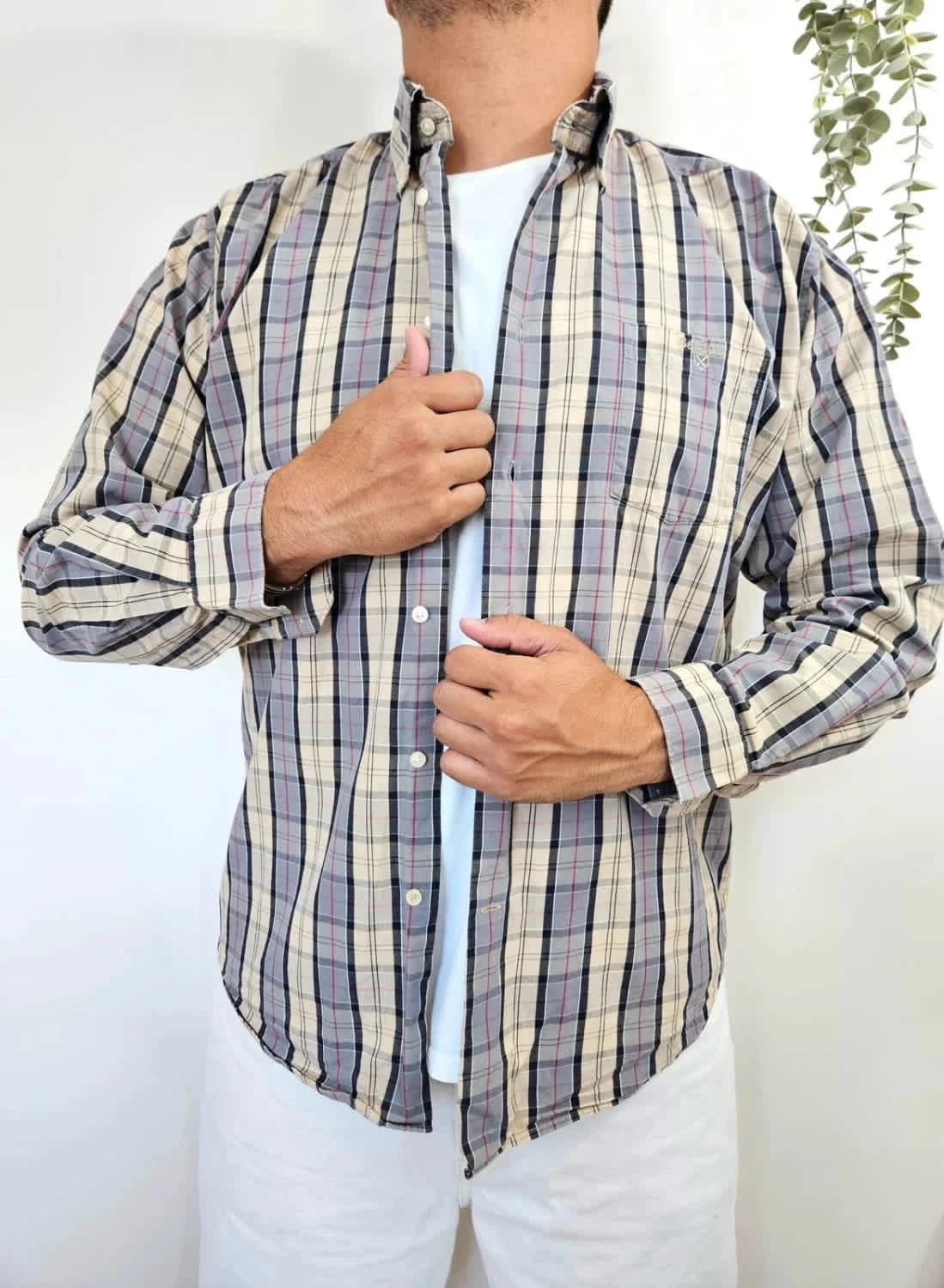 Chemise Barbour tartan beige Regular fit logo brodé taille XL - Photo 1/8
