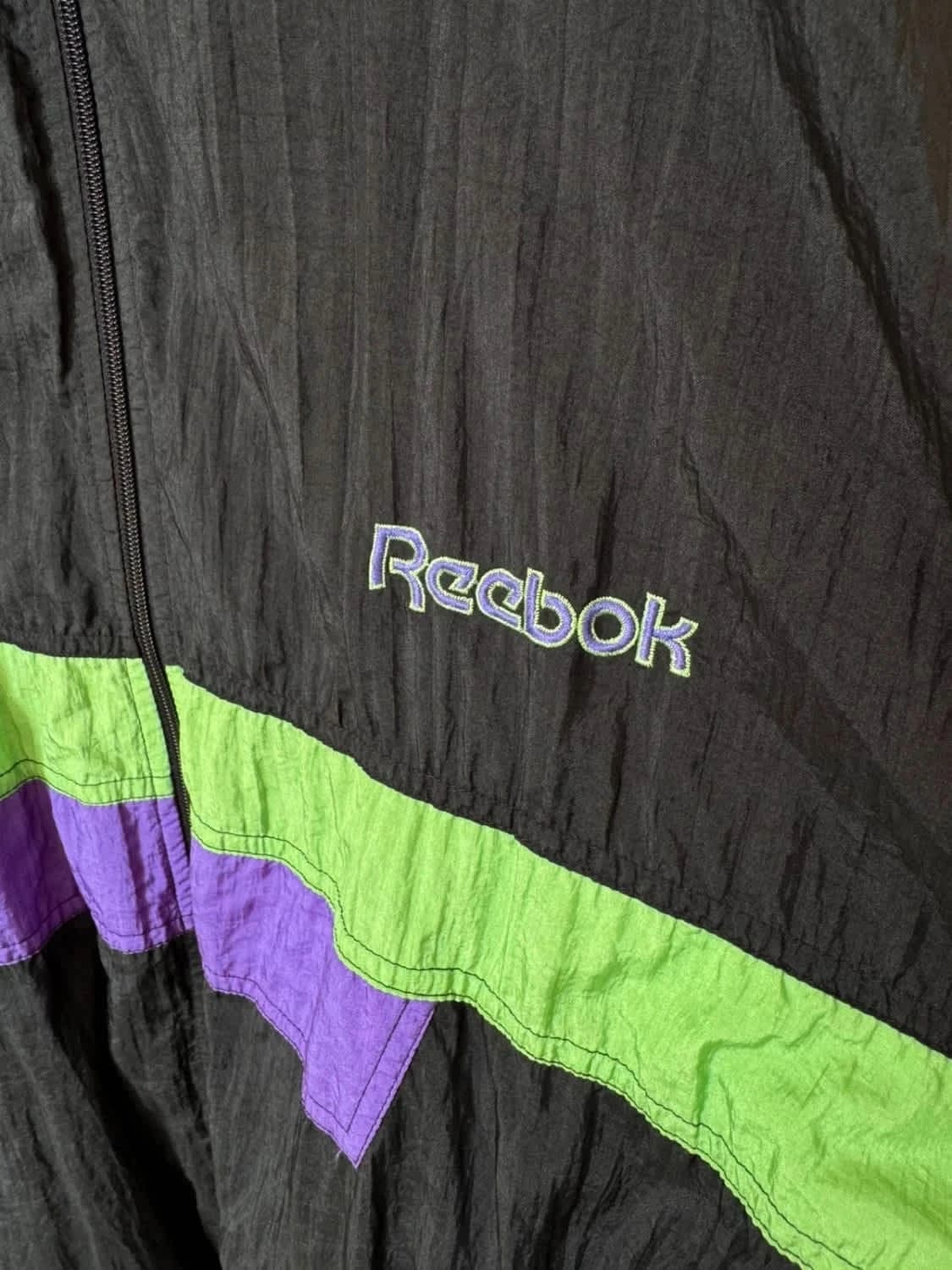 Veste coupe vent Track Jacket Reebok vintage noir vert violet années 90 unisexe Made in Malaysia - Photo 7/8