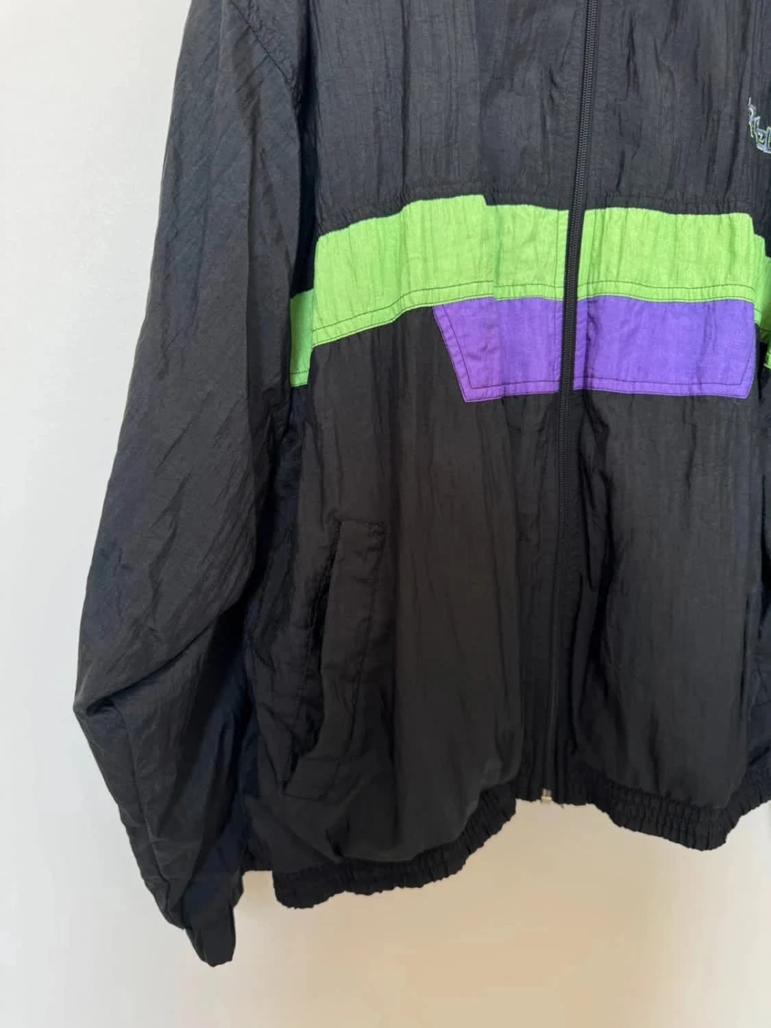 Veste coupe vent Track Jacket Reebok vintage noir vert violet années 90 unisexe Made in Malaysia - Photo 5/8