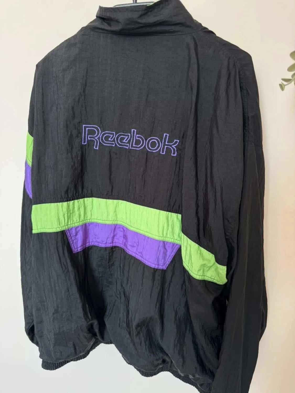 Veste coupe vent Track Jacket Reebok vintage noir vert violet années 90 unisexe Made in Malaysia - Photo 8/8