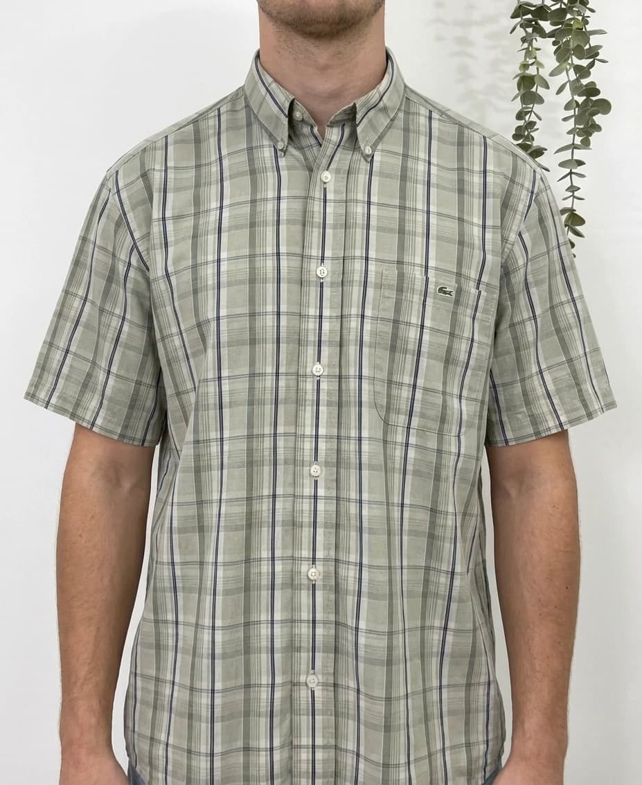 Chemise manches courtes Lacoste coton carreaux vert sauge taille 41/L - FP260195 - Photo 1/9