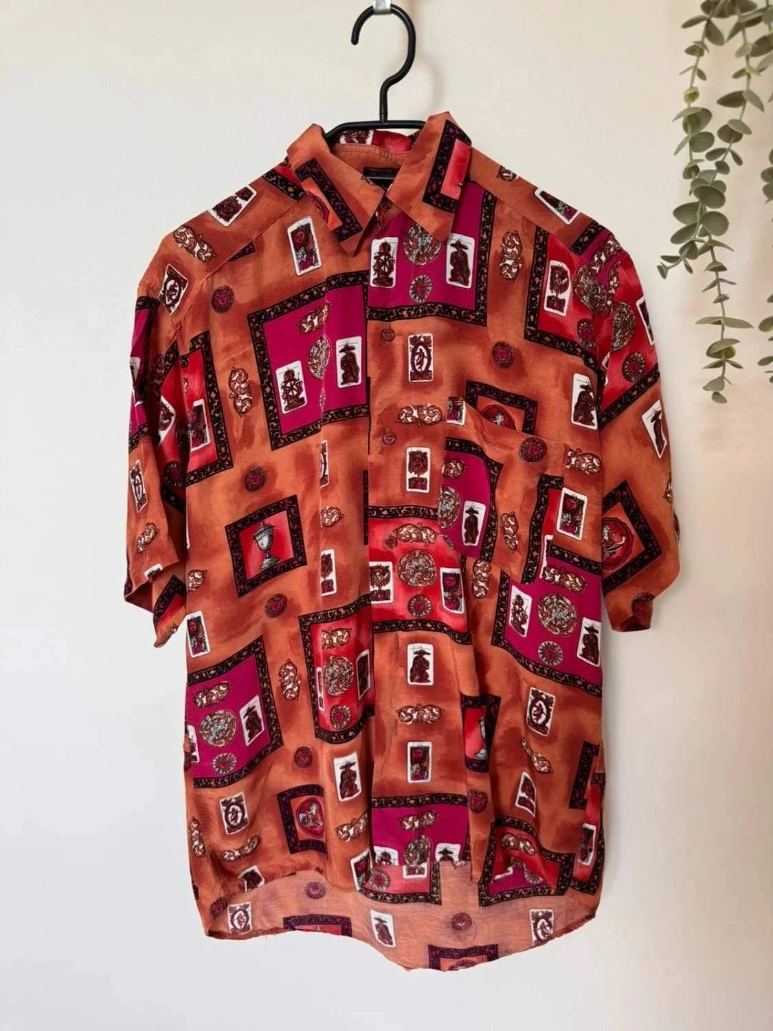Chemise fluide manches courtes Armand Thiery Per L’Uomo vintage orange motifs baroques taille S - Photo 2/5