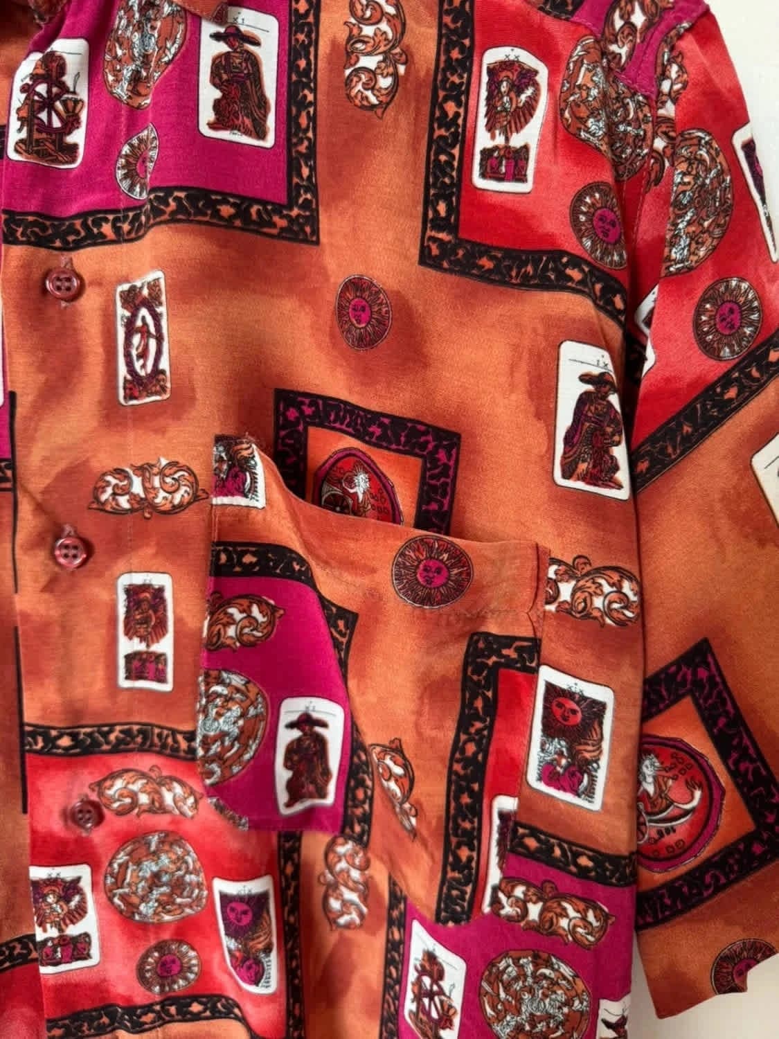 Chemise fluide manches courtes Armand Thiery Per L’Uomo vintage orange motifs baroques taille S - Photo 4/5