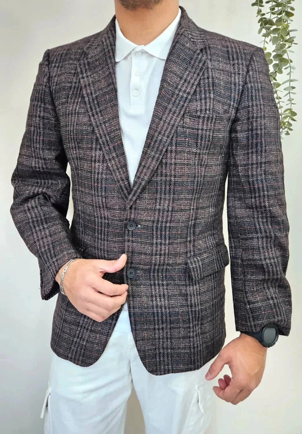 Blazer vintage Yves Saint Laurent en laine motif tartan Fabriqué en France taille L - Photo 1/12