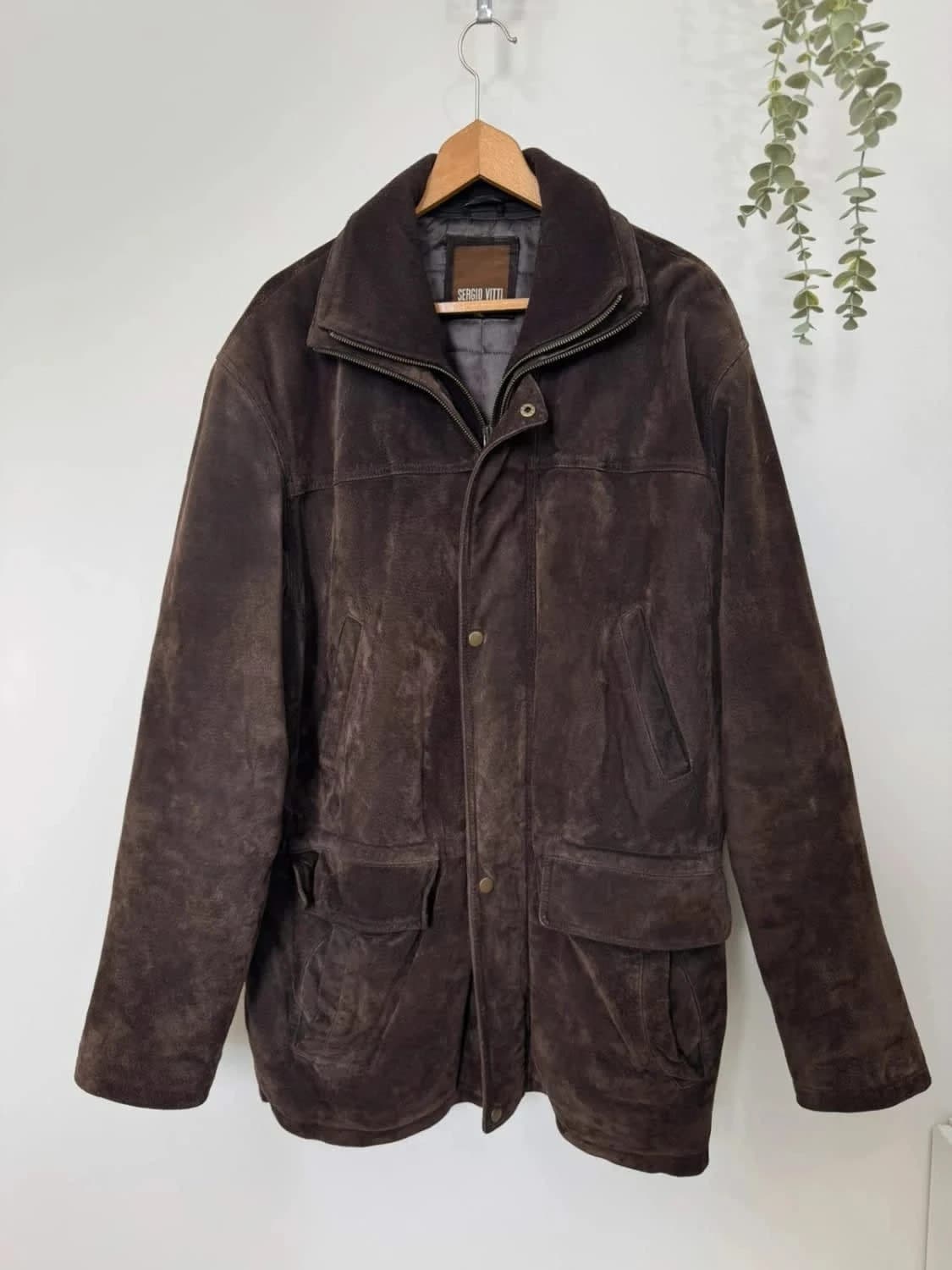 Manteau en cuir marron et laine Sergio Vitti taille XL - Photo 2/11
