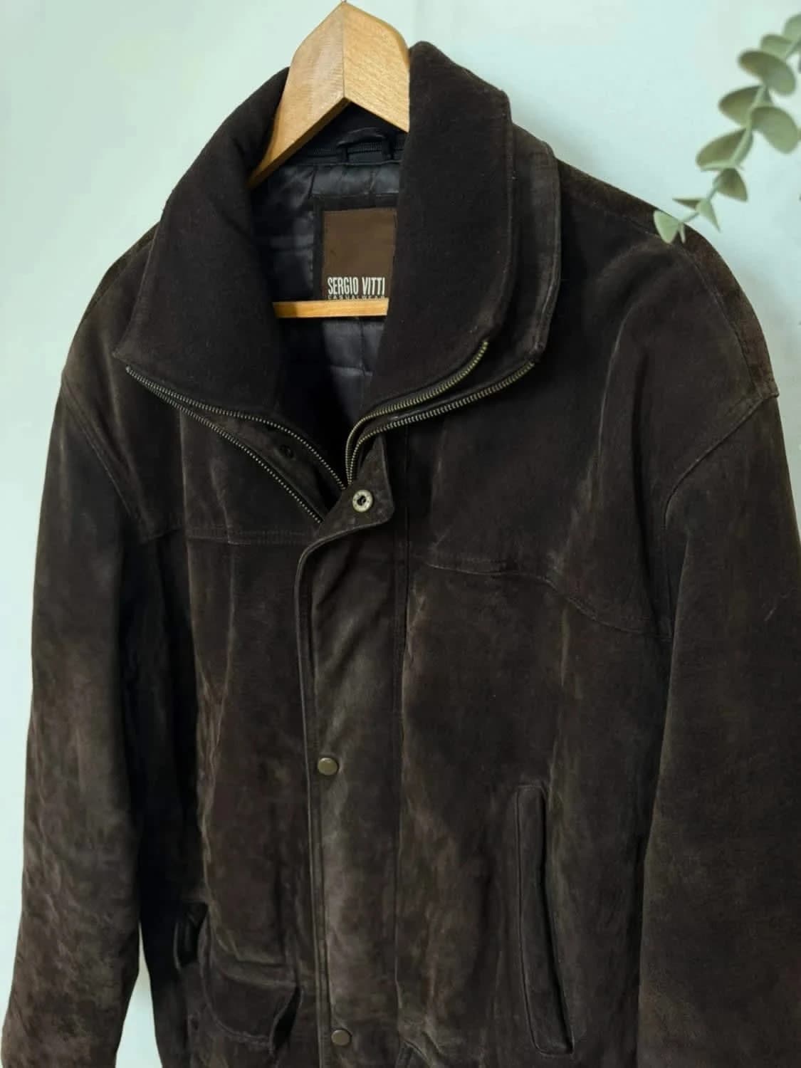 Manteau en cuir marron et laine Sergio Vitti taille XL - Photo 3/11