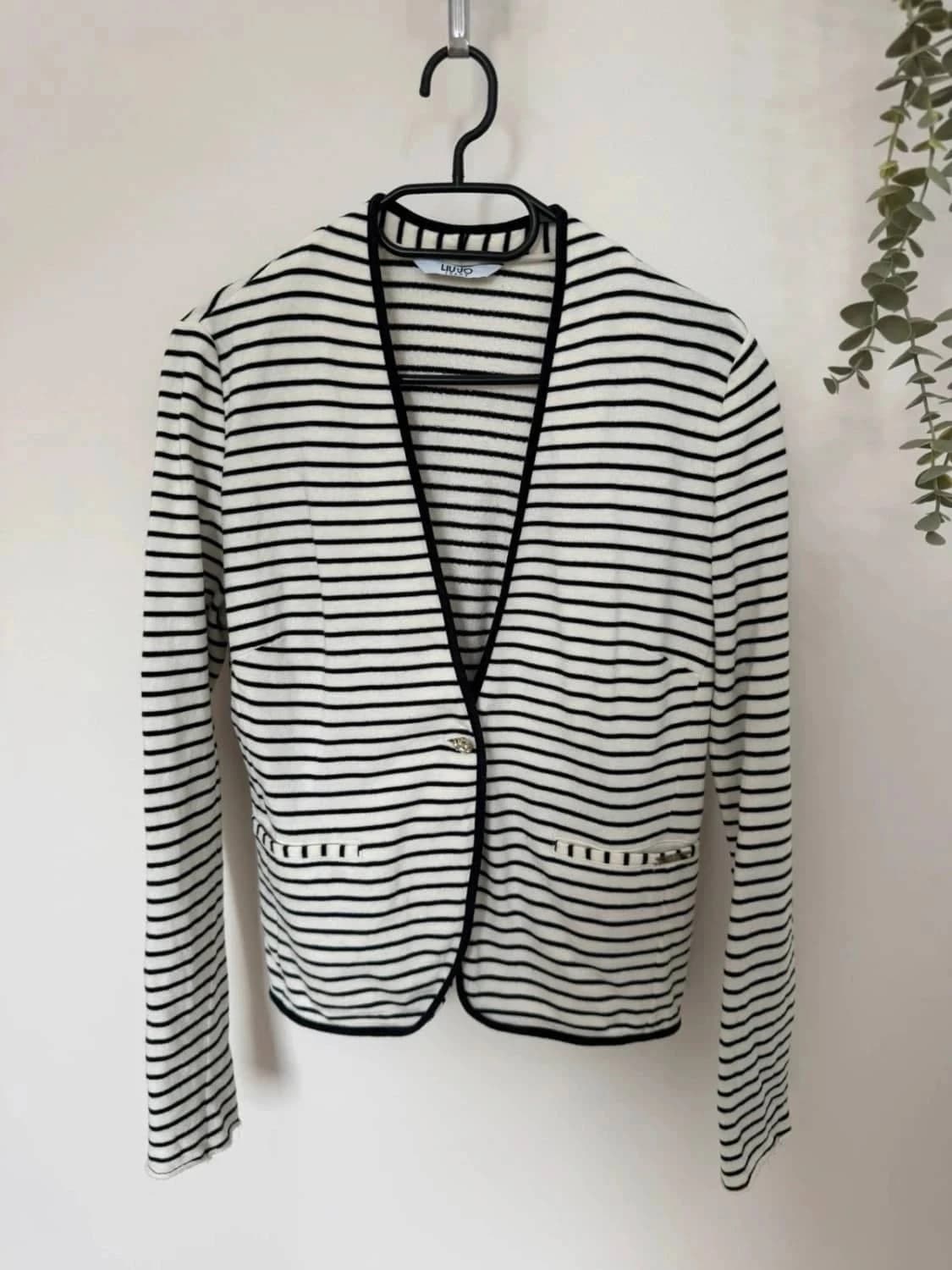 Veste blazer coton Liu Jo rayée marinière intérieur éponge marine blanc taille IT 44 FR 40/M - Photo 2/9