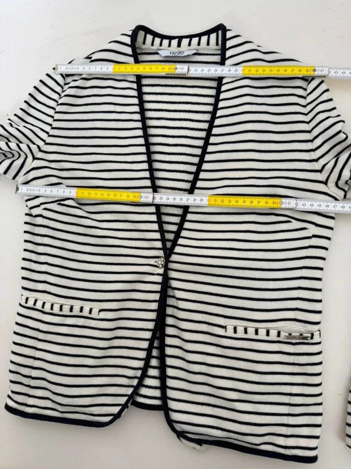 Veste blazer coton Liu Jo rayée marinière intérieur éponge marine blanc taille IT 44 FR 40/M - Photo 9/9