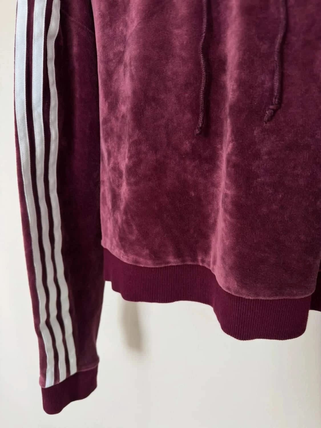 Adidas Originals hoodie sweat à capuche velours bordeaux coupe cropped 3 Stripes taille XS - Photo 3/7