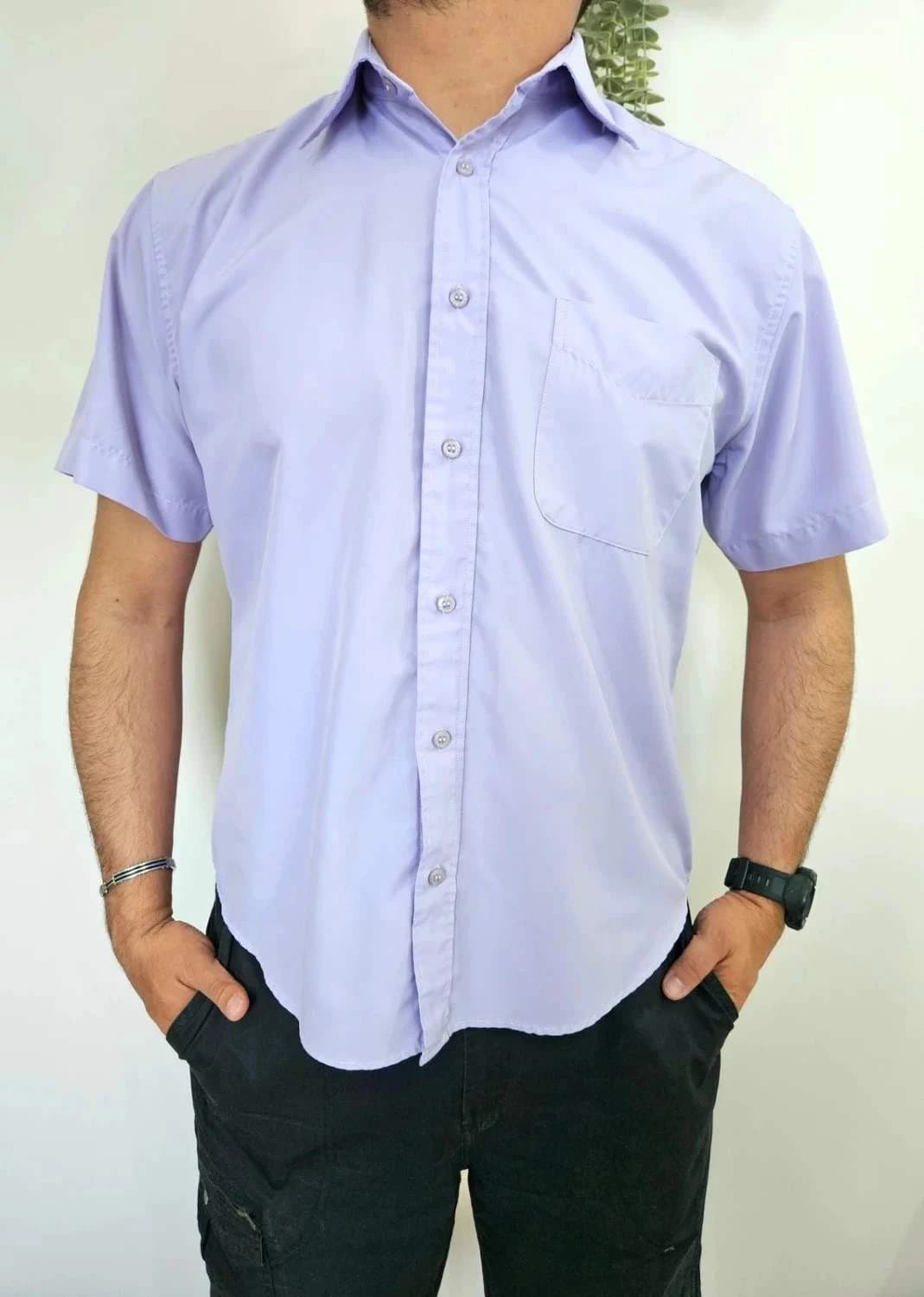 Chemise unie manches courtes violette Lambert Brieux taille L - Photo 1/5