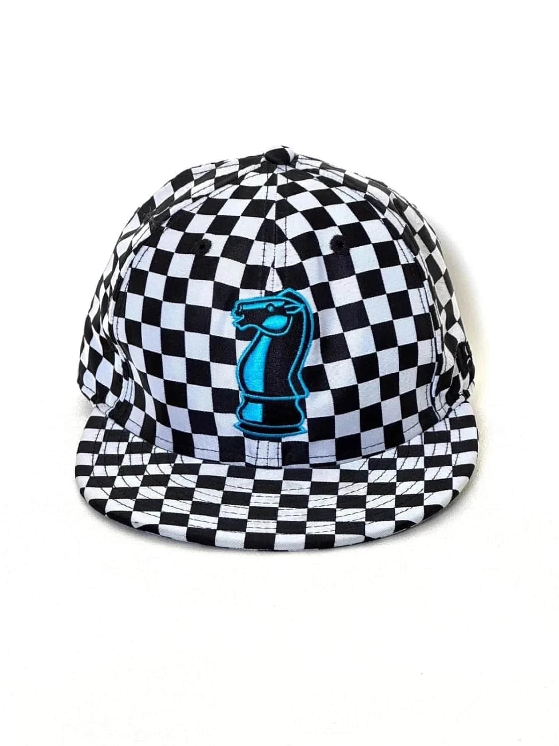 Casquette New Era 59FIFTY damier noir blanc logo échecs bleu - Photo 3/12