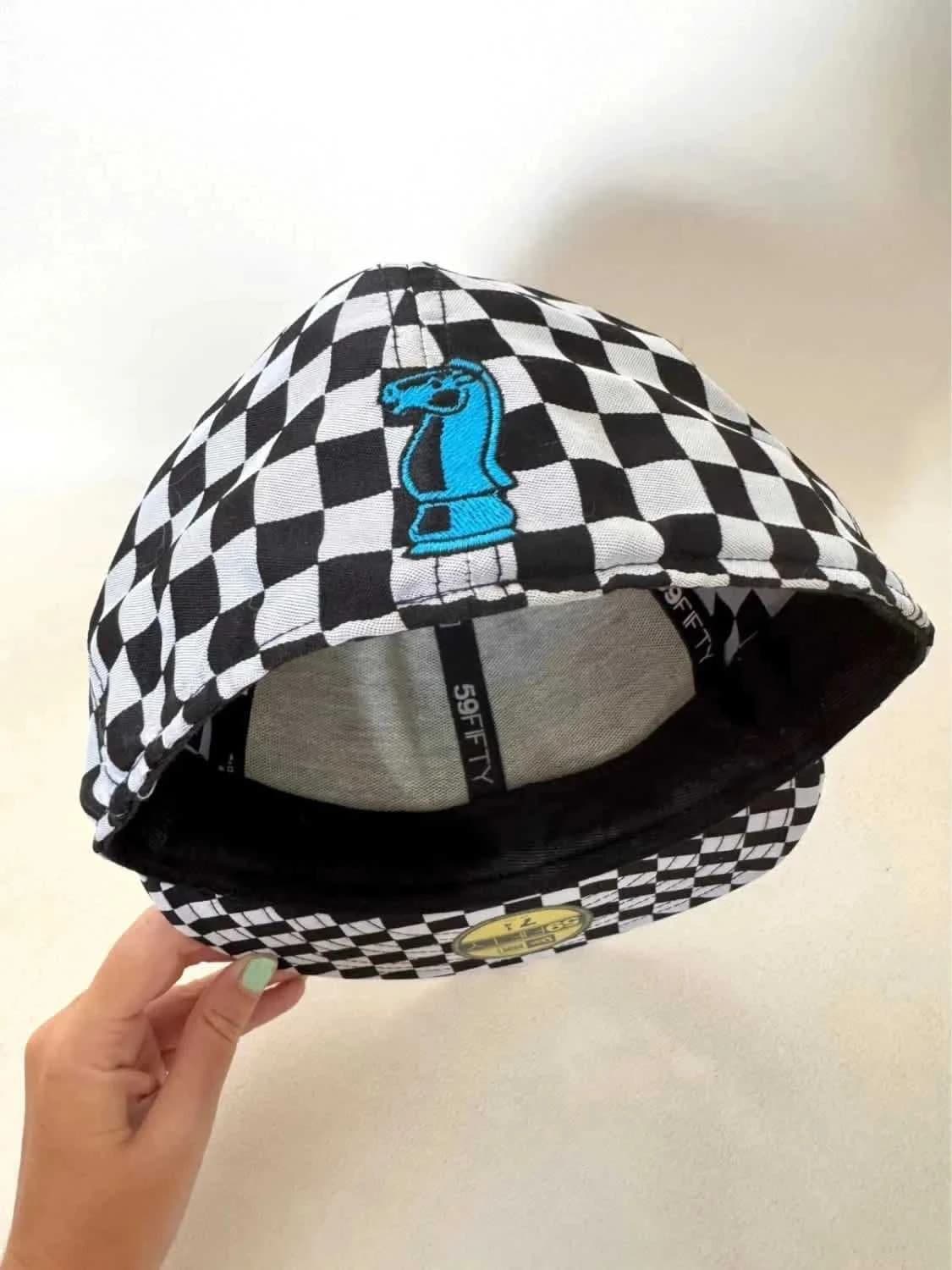 Casquette New Era 59FIFTY damier noir blanc logo échecs bleu - Photo 11/12