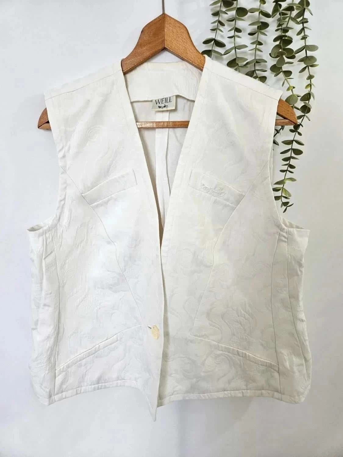 Gilet sans manches vintage Weill brodé blanc - Photo 3/7