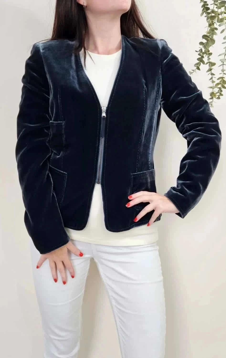Veste velours bleu en soie Apostrophe taille 40 - Photo 1/7