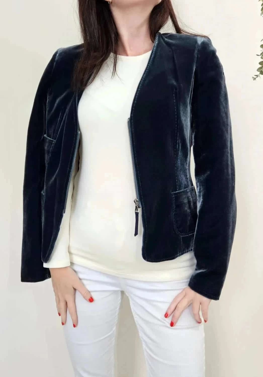 Veste velours bleu en soie Apostrophe taille 40 - Photo 2/7